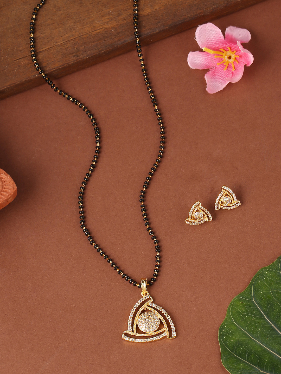 

VIRAASI Gold-Plated Beaded & Stone Studded Mangalsutra Set