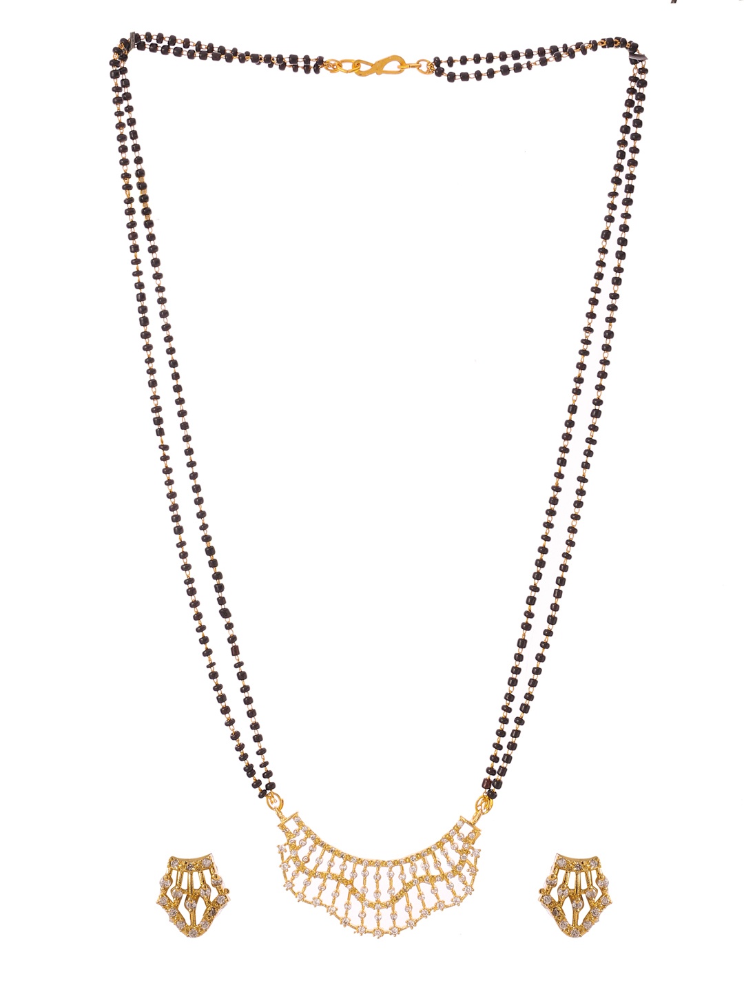 

VIRAASI Gold-Plated & Black Beaded & Stone Studded Mangalsutra Set