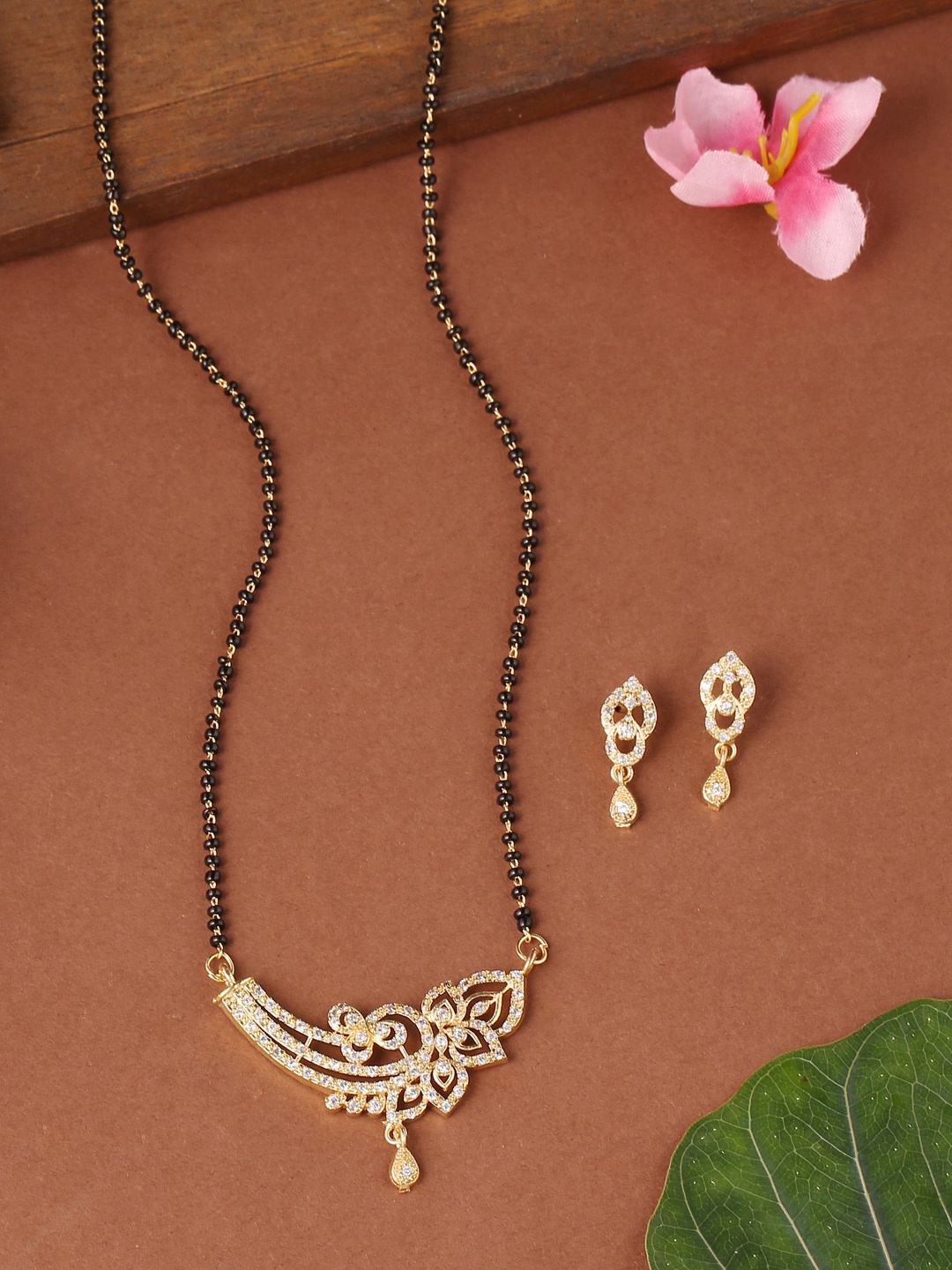 

VIRAASI Gold-Plated Beaded & Stone Studded Mangalsutra Set