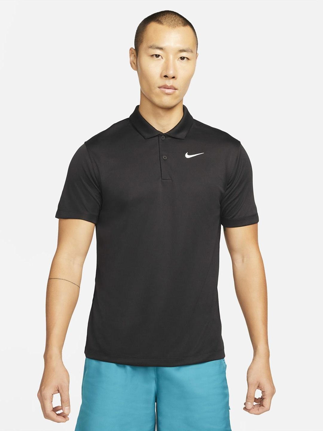 

Nike Men Black Brand Logo Printed Polo Collar Dri-FIT T-shirt