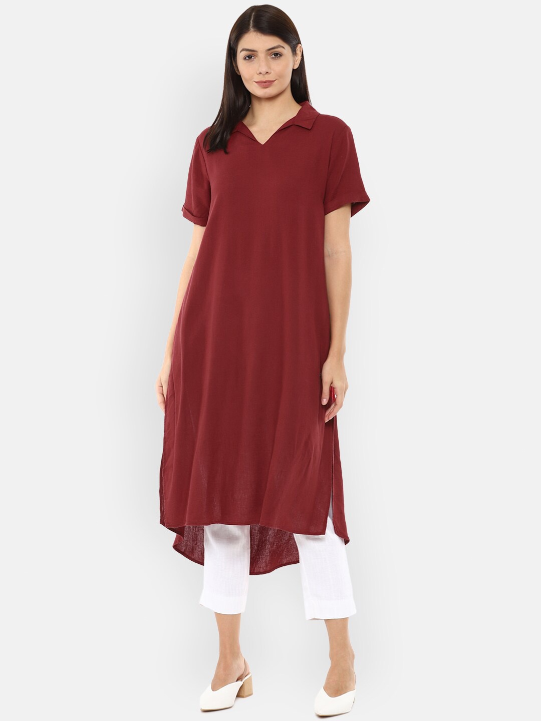 

Van Heusen Woman Red Viscose Rayon Shirt Collar Tunic