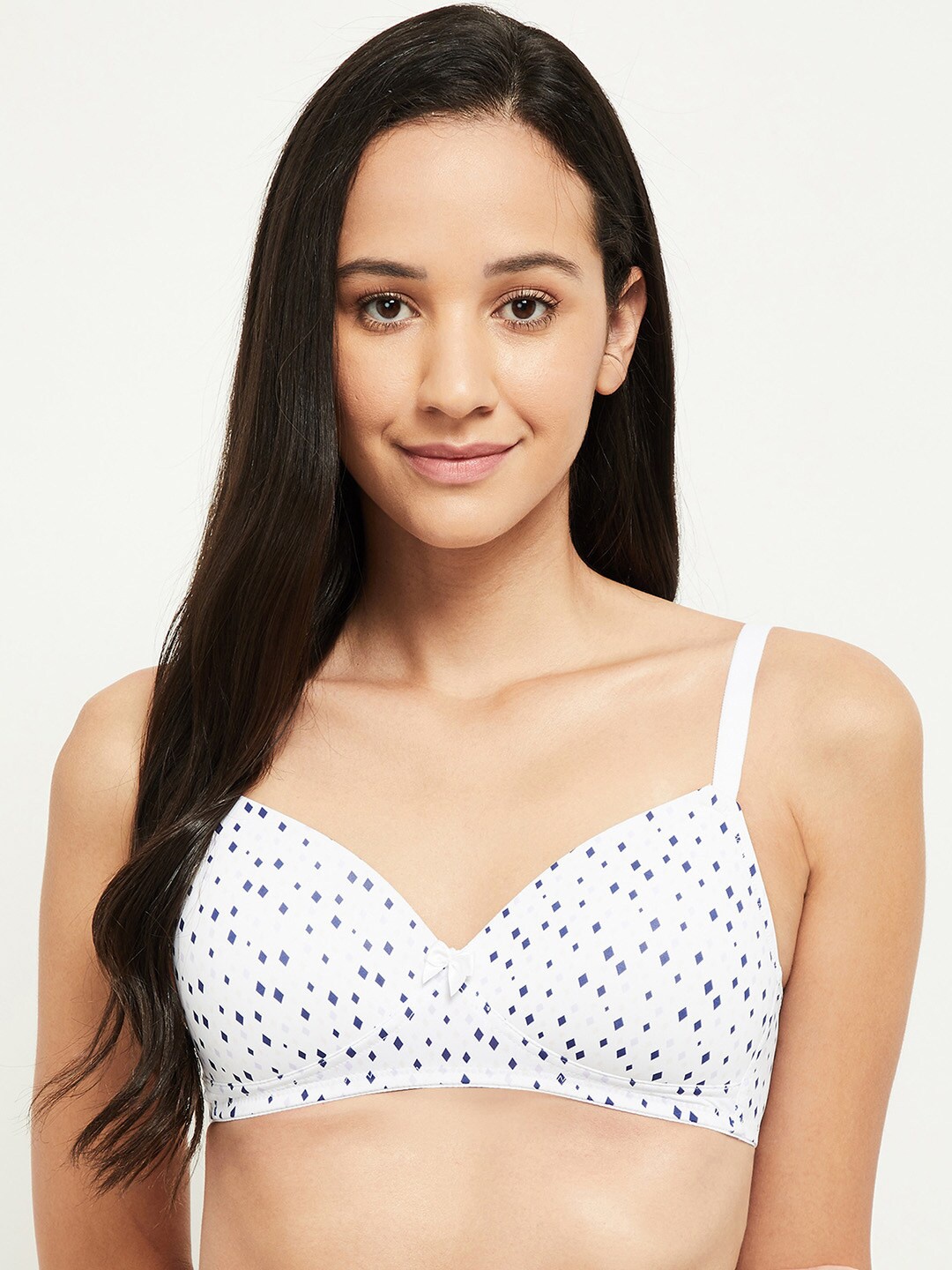 

max White & Blue Geometric Printed T-shirt Bra - Lightly Padded