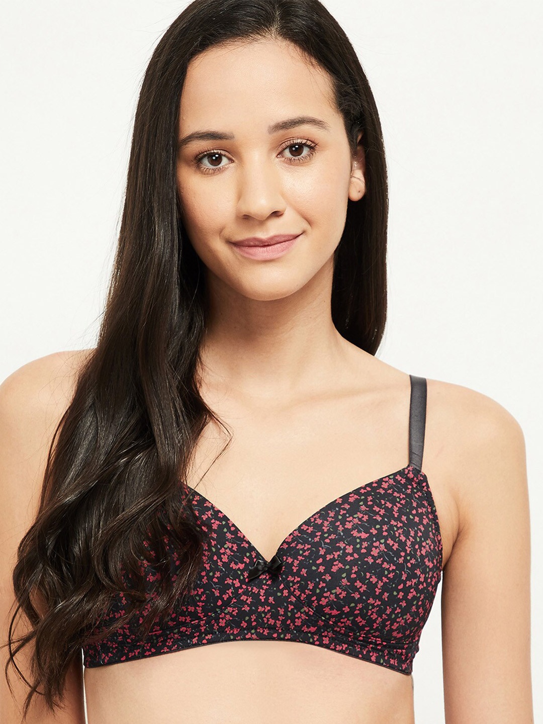 

max Black & Pink Floral Bra Lightly Padded