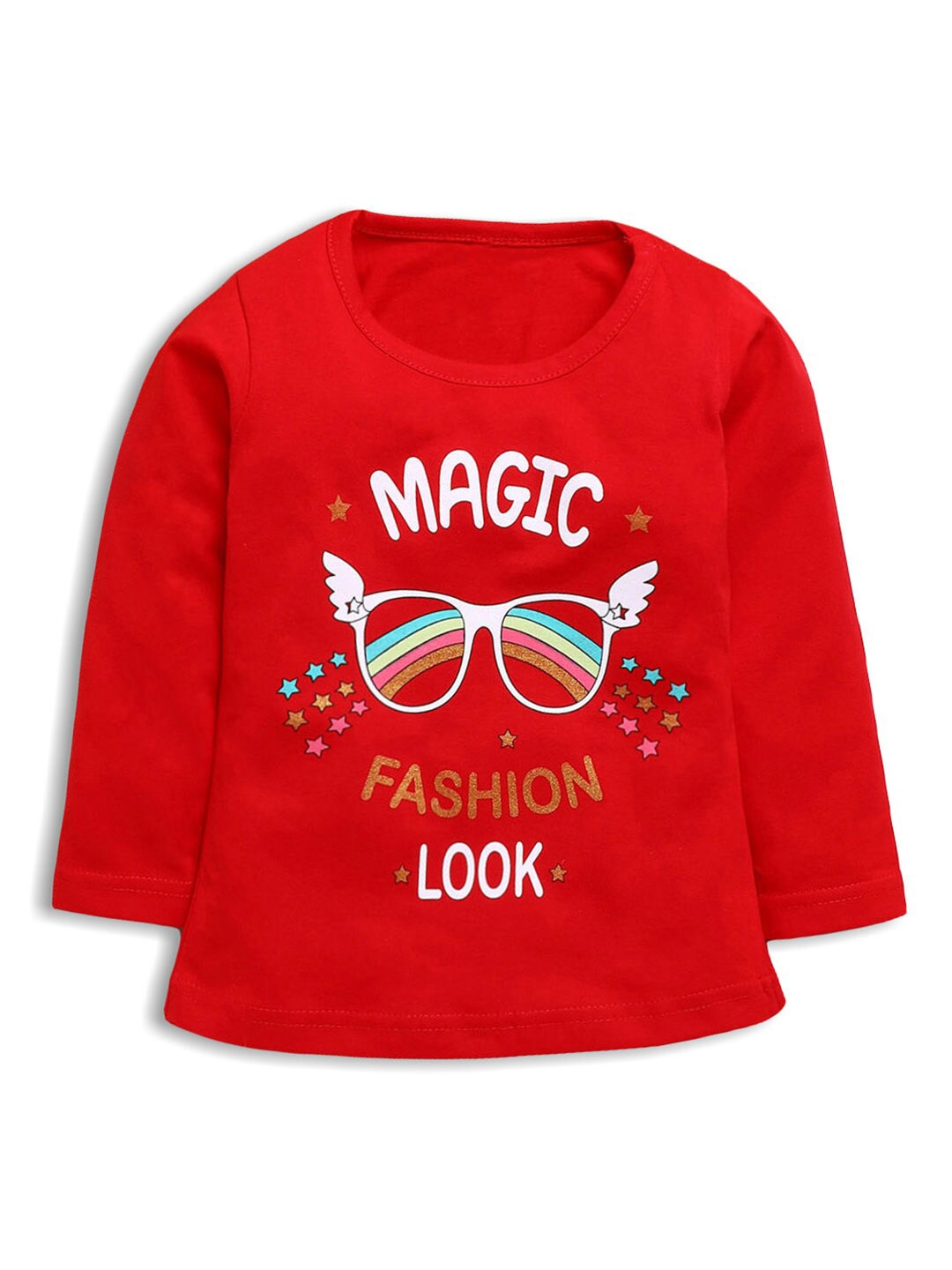 

Hopscotch Girls Red Typography Printed T-shirt