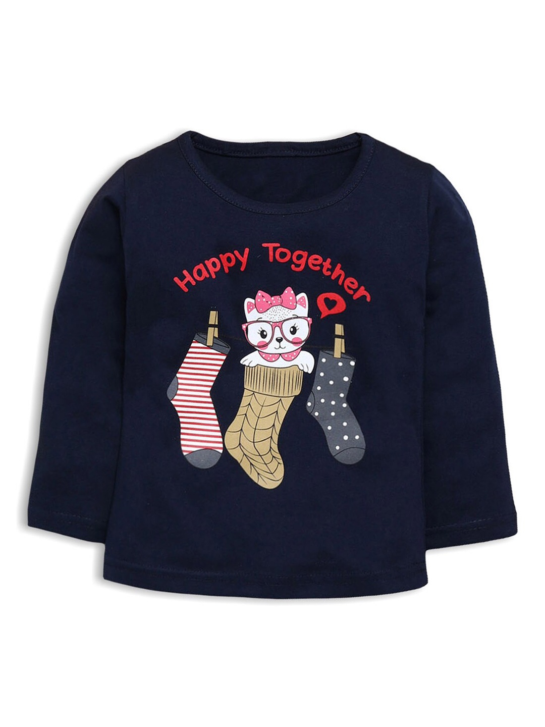 

Hopscotch Girls Navy Blue Printed T-shirt