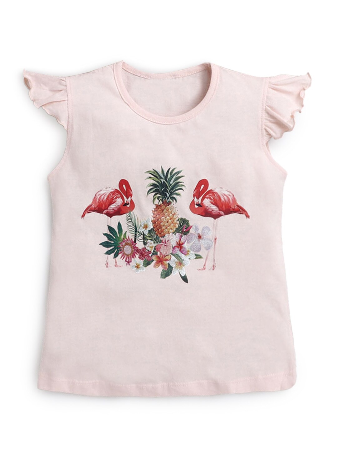 

Hopscotch Girls Pink Tropical Printed T-shirt