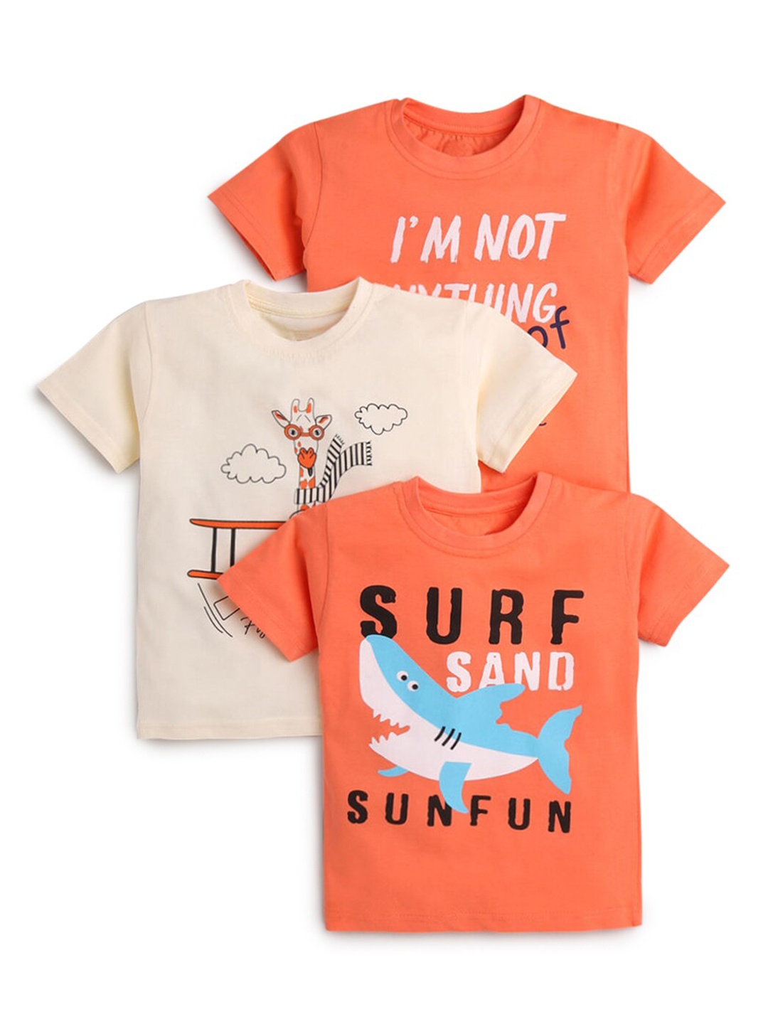 

Hopscotch Boys Orange & Cream-Coloured Typography 3 Printed Cotton T-shirt