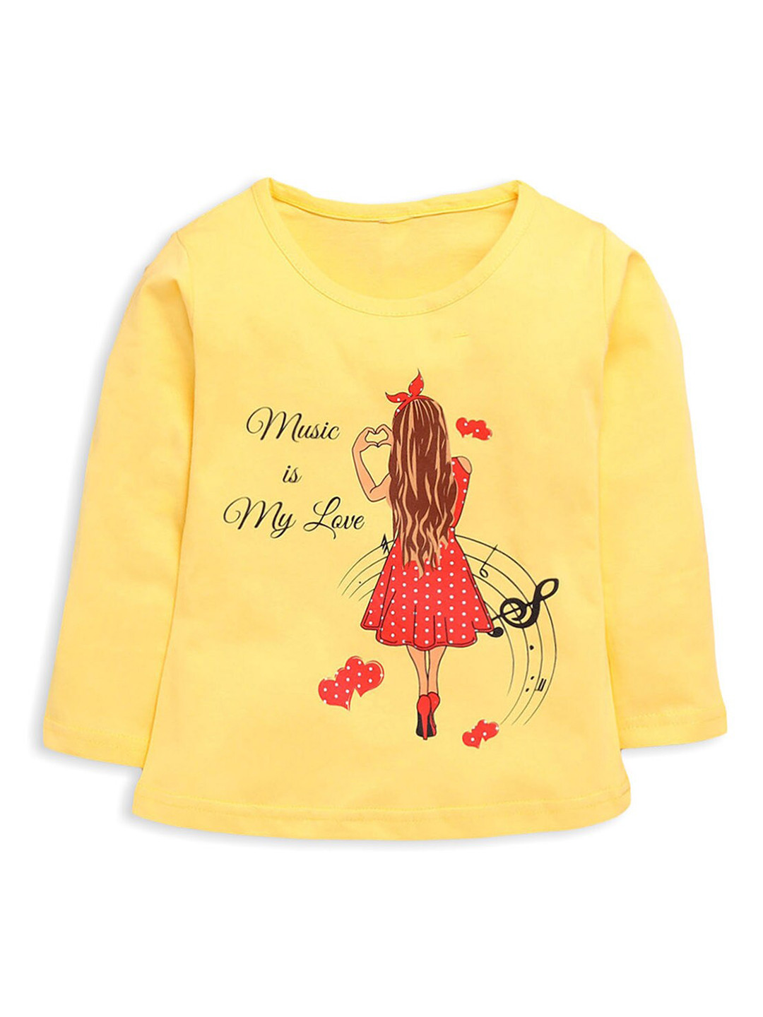 

Hopscotch Girls Yellow Printed Pure Cotton T-shirt