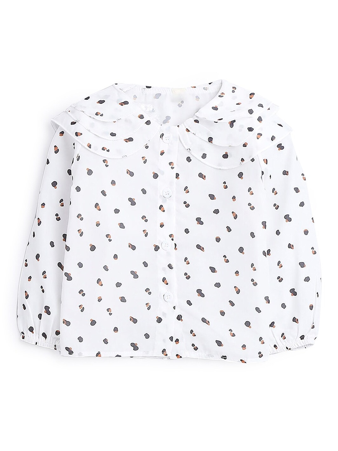 

Hopscotch Girls White Printed Peter Pan Collar T-shirt