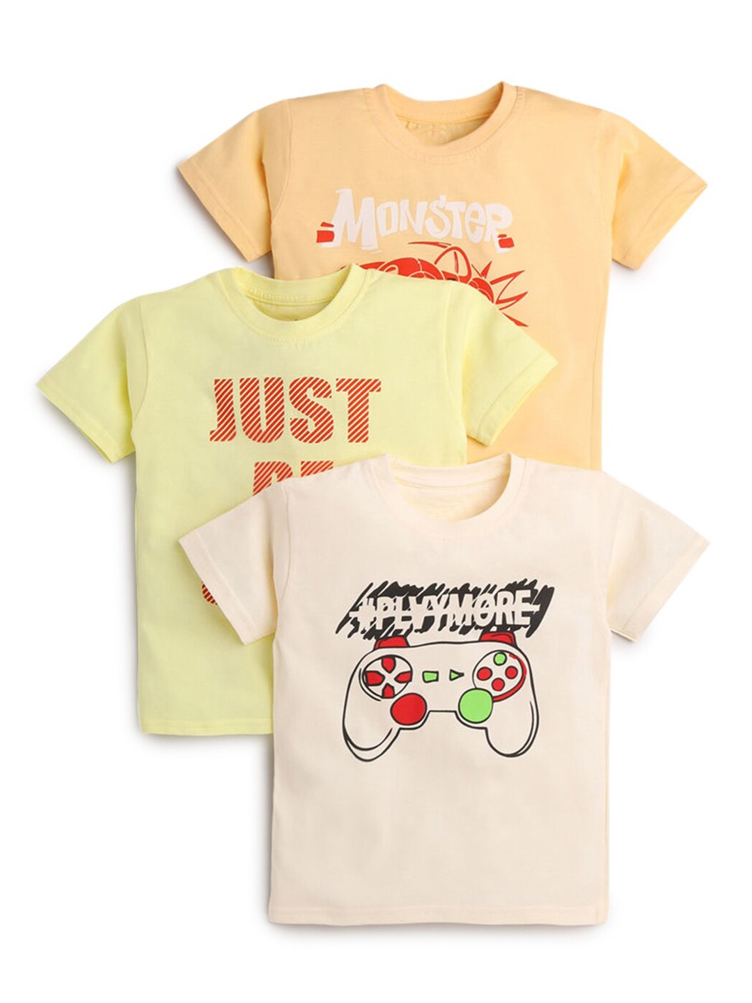 

Hopscotch Boys Pack Of 3 Multicoloured Typography Printed T-shirts, Multi