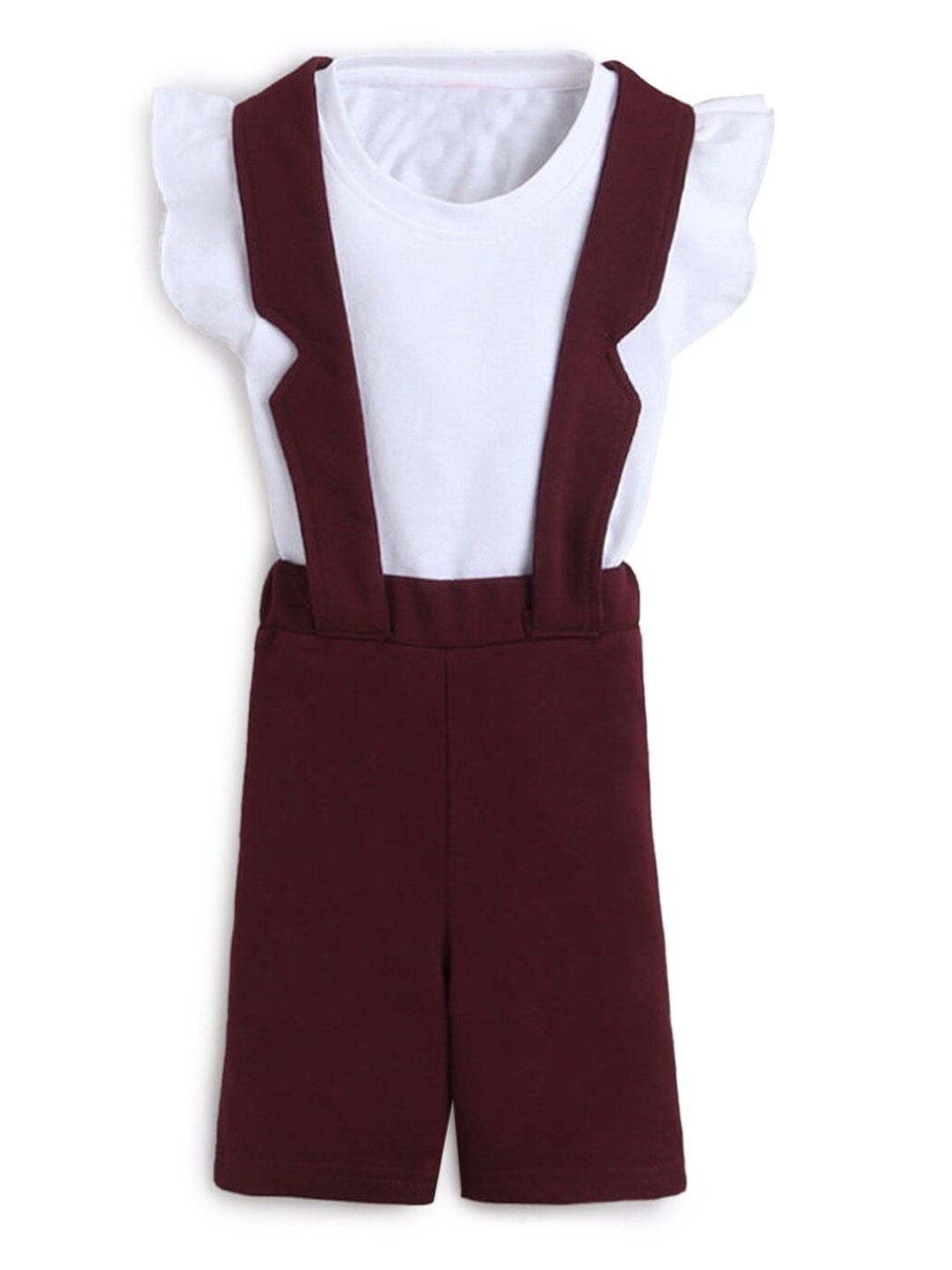 

Hopscotch Girls White & Maroon Top &Trousers With Suspenders