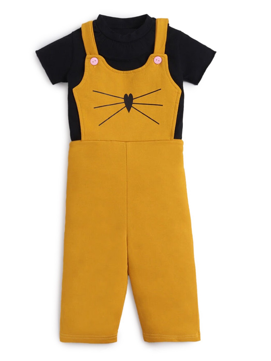 

Hopscotch Girls Yellow & Black Printed T-shirt with Dungaree