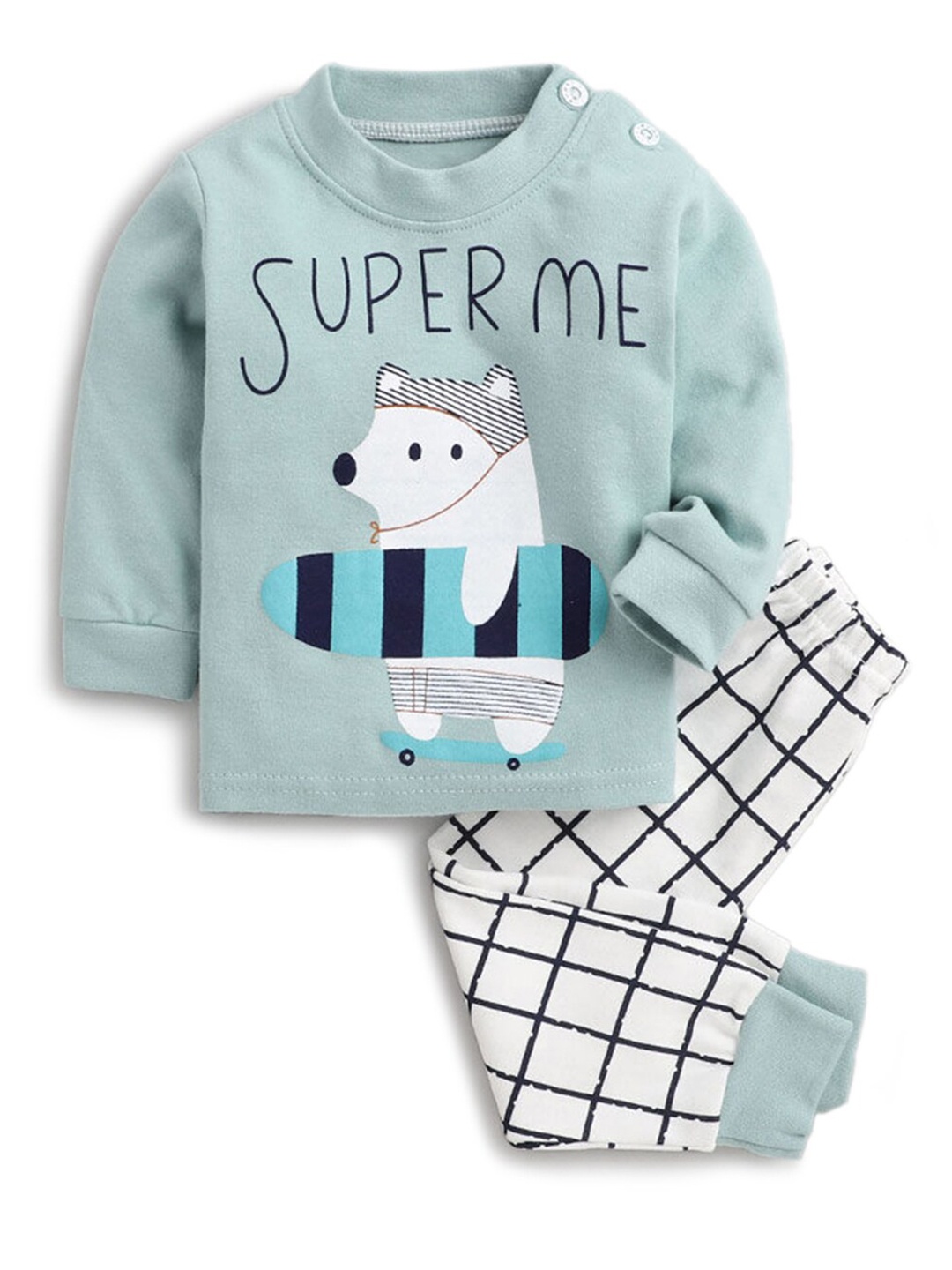 

Hopscotch Boys Green Printed Pure Cotton T-shirt with Pyjamas
