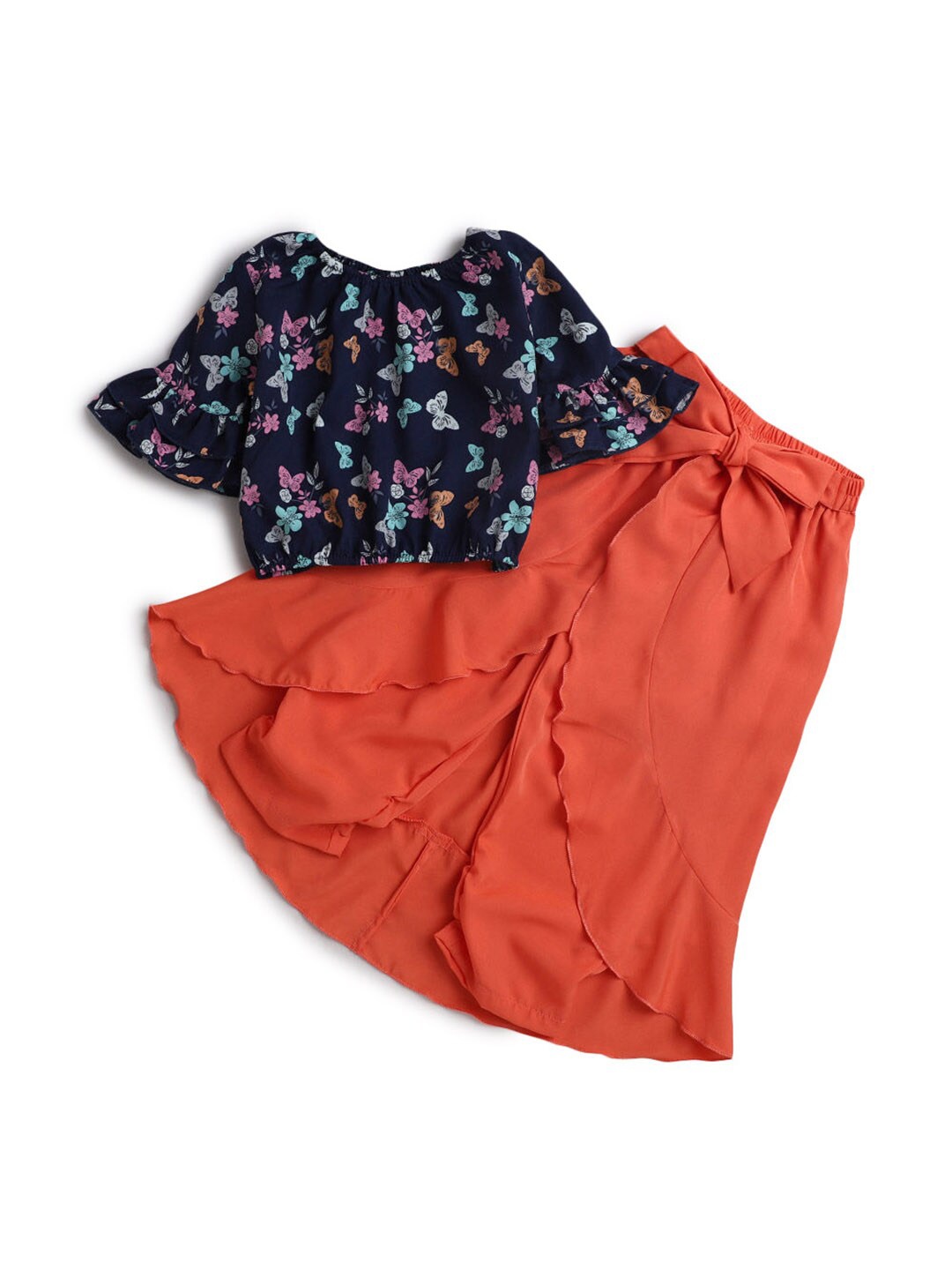 

Hopscotch Girls Blue & Rust Printed Top with Skirt Legging
