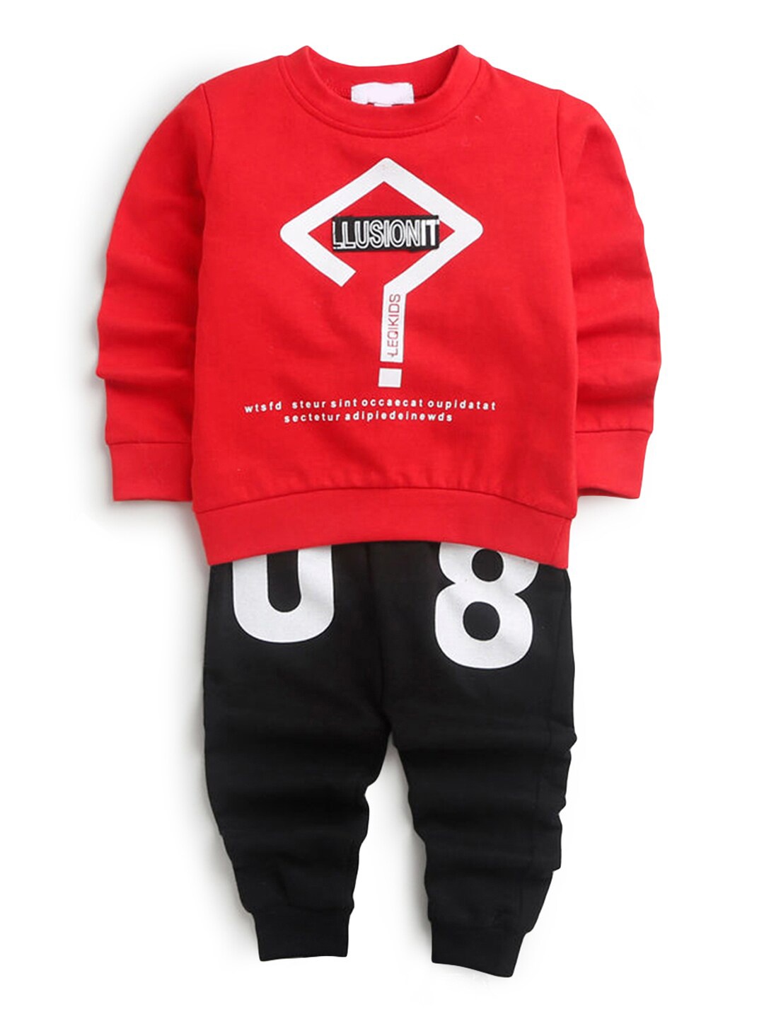 

Hopscotch Boys Red & Black Printed Sweatshirt & Joggers