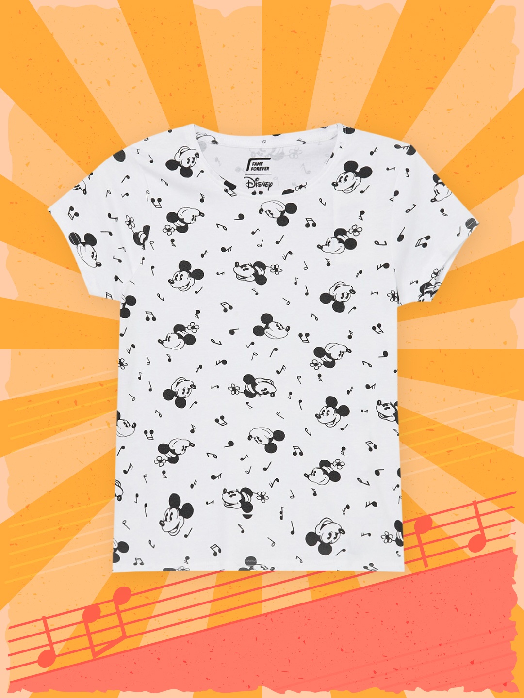 

Fame Forever by Lifestyle Girls White Mickey Mouse Printed Pure Cotton Top