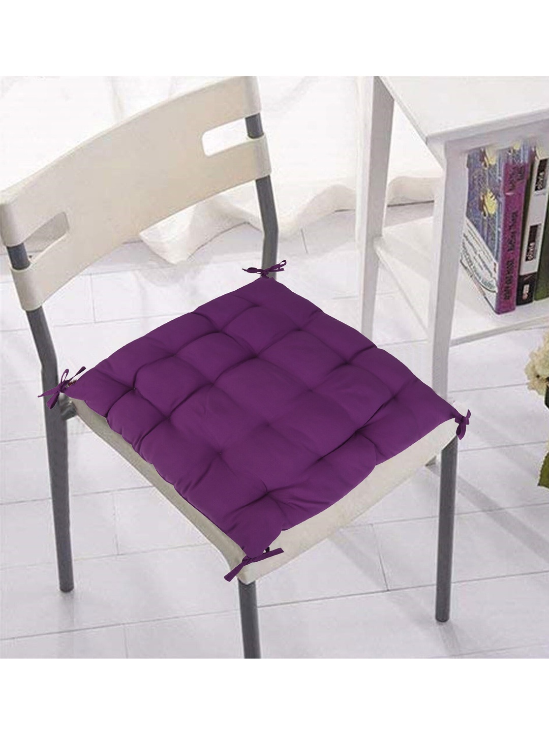 

Clasiko Purple Solid Cotton Chair Pad