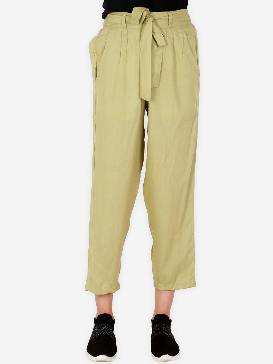 

YK Girls Olive Green High-Rise Pleated Trousers