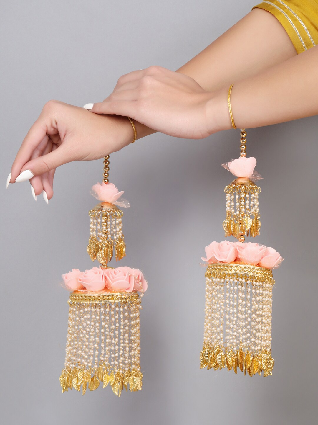 

VIRAASI Set Of 2 Gold-Plated Handcrafted Bridal Layered Kaleera Set, Pink
