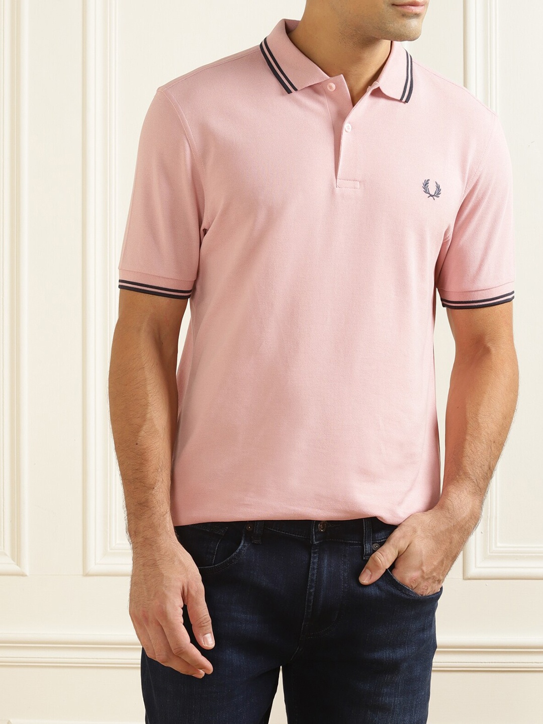 

Fred Perry Men Pink Solid Polo Collar Regular Fit Cotton T-shirt