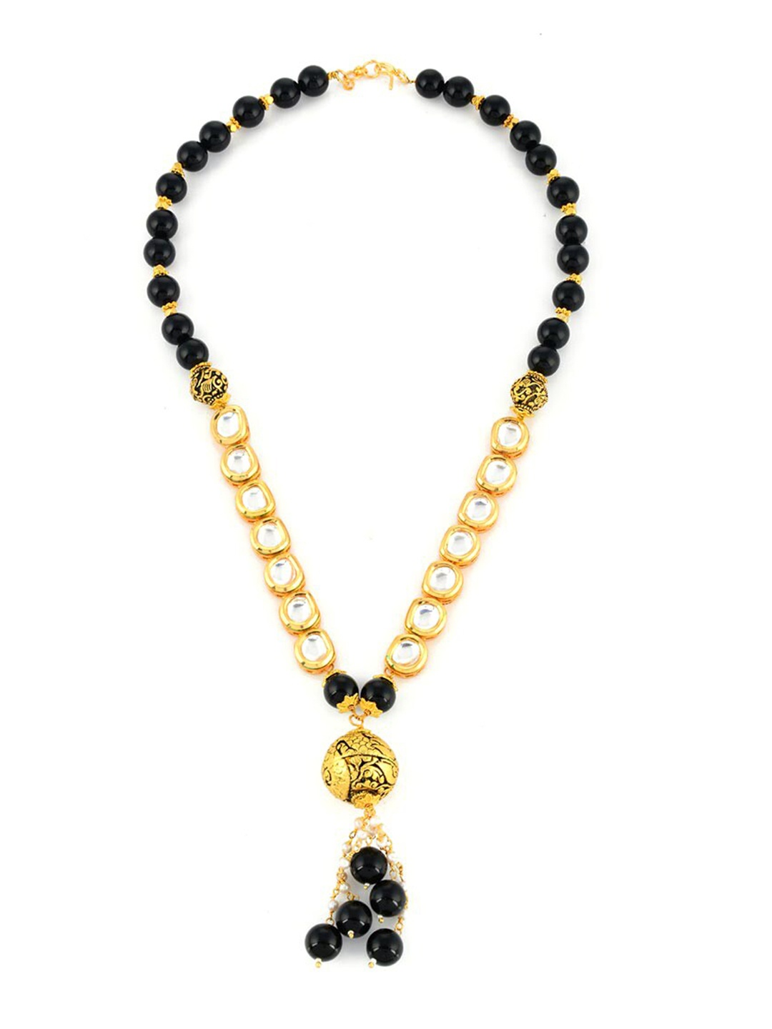 

Tistabene White & Gold Toned Traditional Kundan Meena Beaded Necklace Set