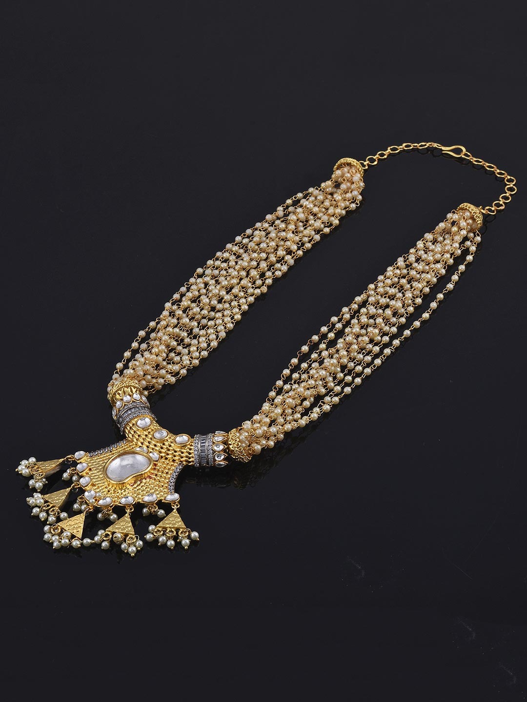 

Tistabene Women Gold-Toned Kundan Polki and American Diamonds Studded Necklace Set