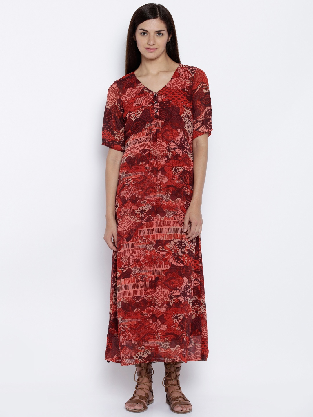 

Global Desi Women Red Printed Maxi Dress