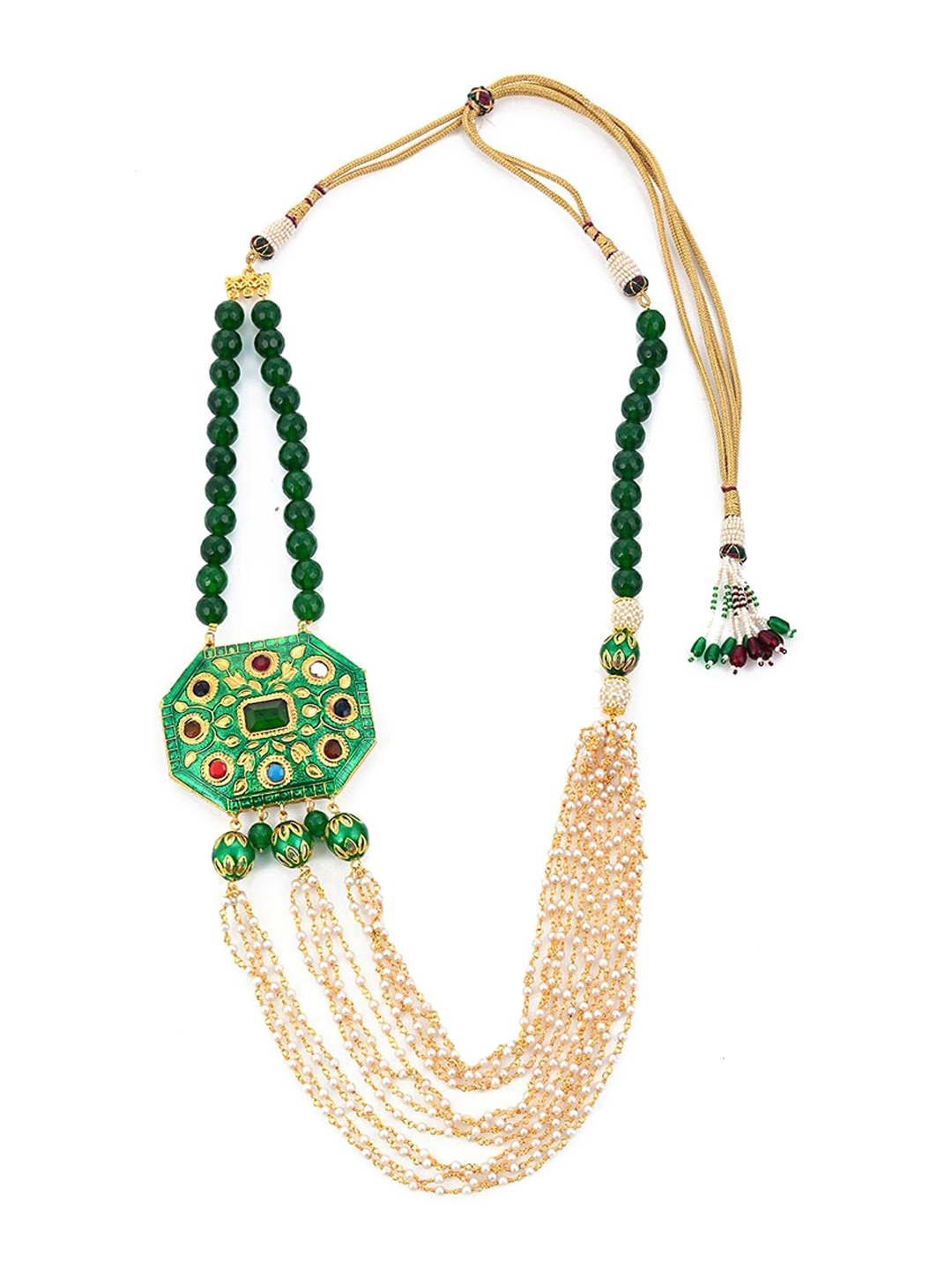 

Tistabene Gold-Plated White & Green Stone-Studded & Beaded Jewellery Set