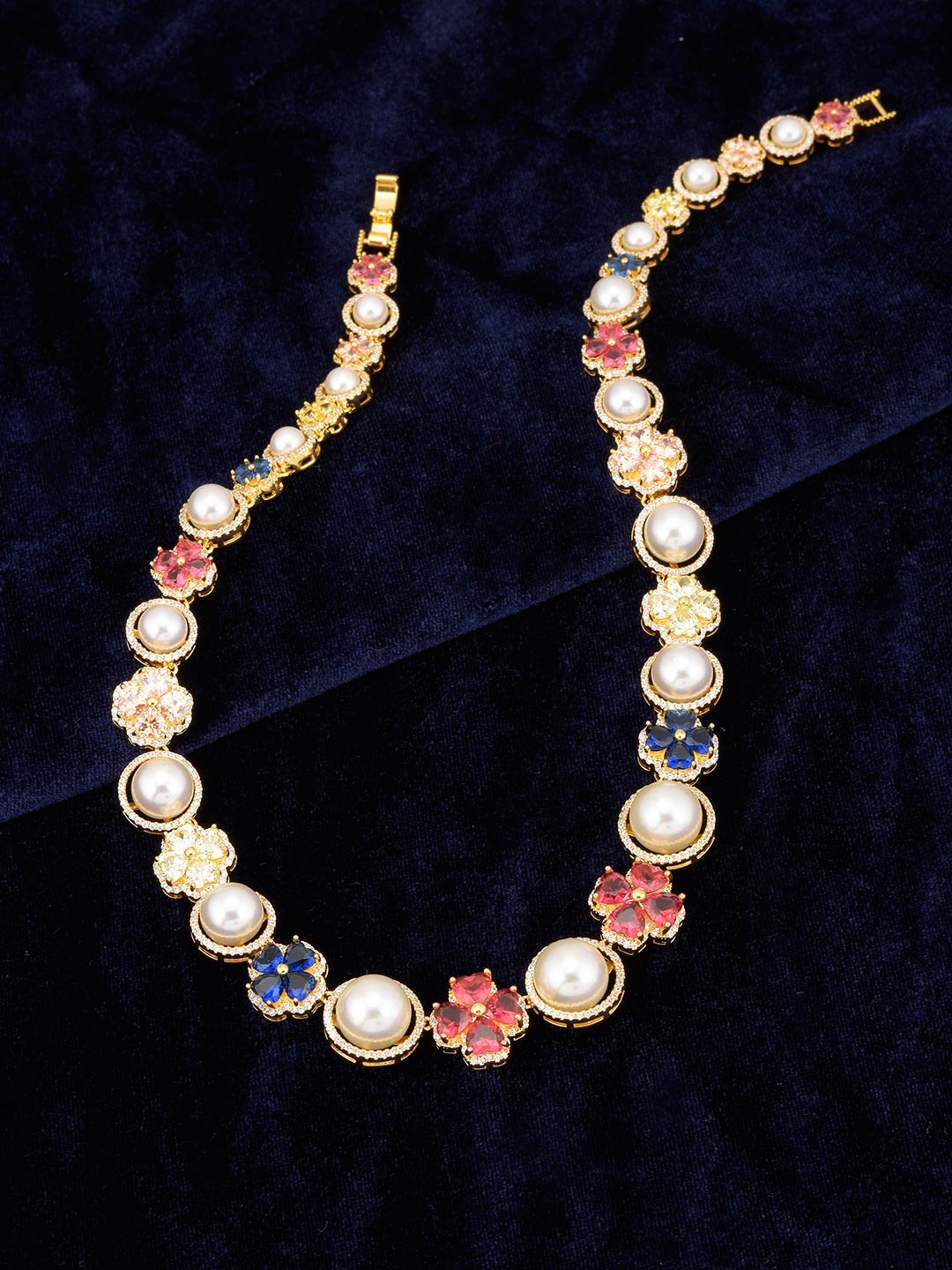 

Tistabene Gold-Plated White & Red Stone-Studded & Beaded Jewellery Set
