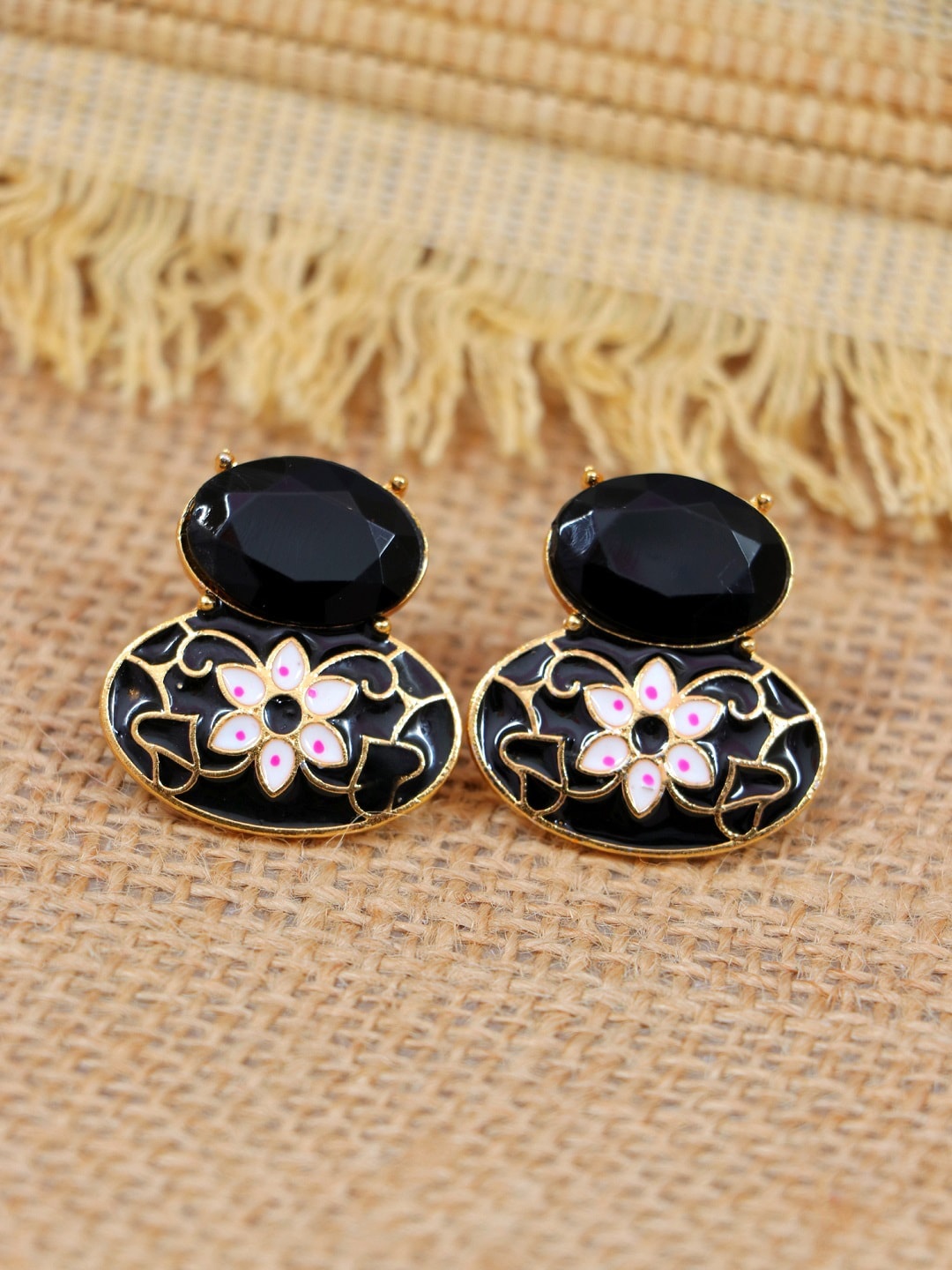 

Crunchy Fashion Black Gold Plated Contemporary Studs Earrings