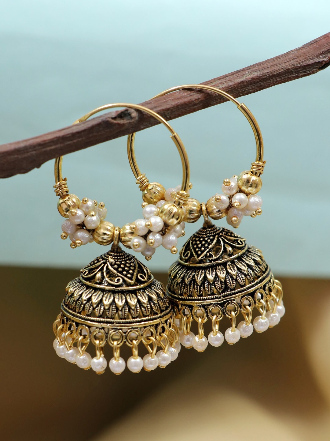 

Crunchy Fashion Gold-Plated Contemporary Antique Jhumkas Earrings