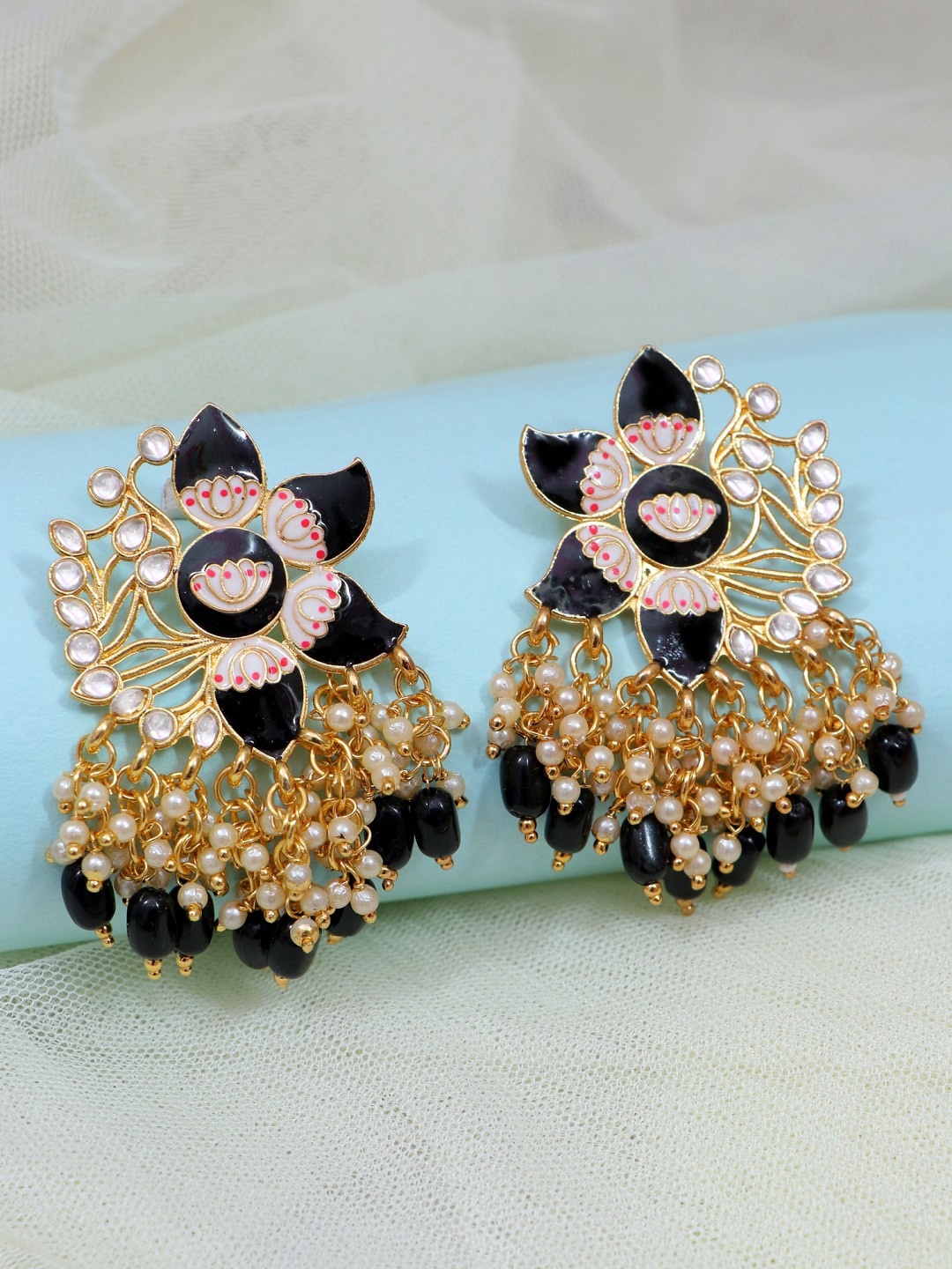 

Crunchy Fashion Black Contemporary Gold-Plated Jhumkas Earrings