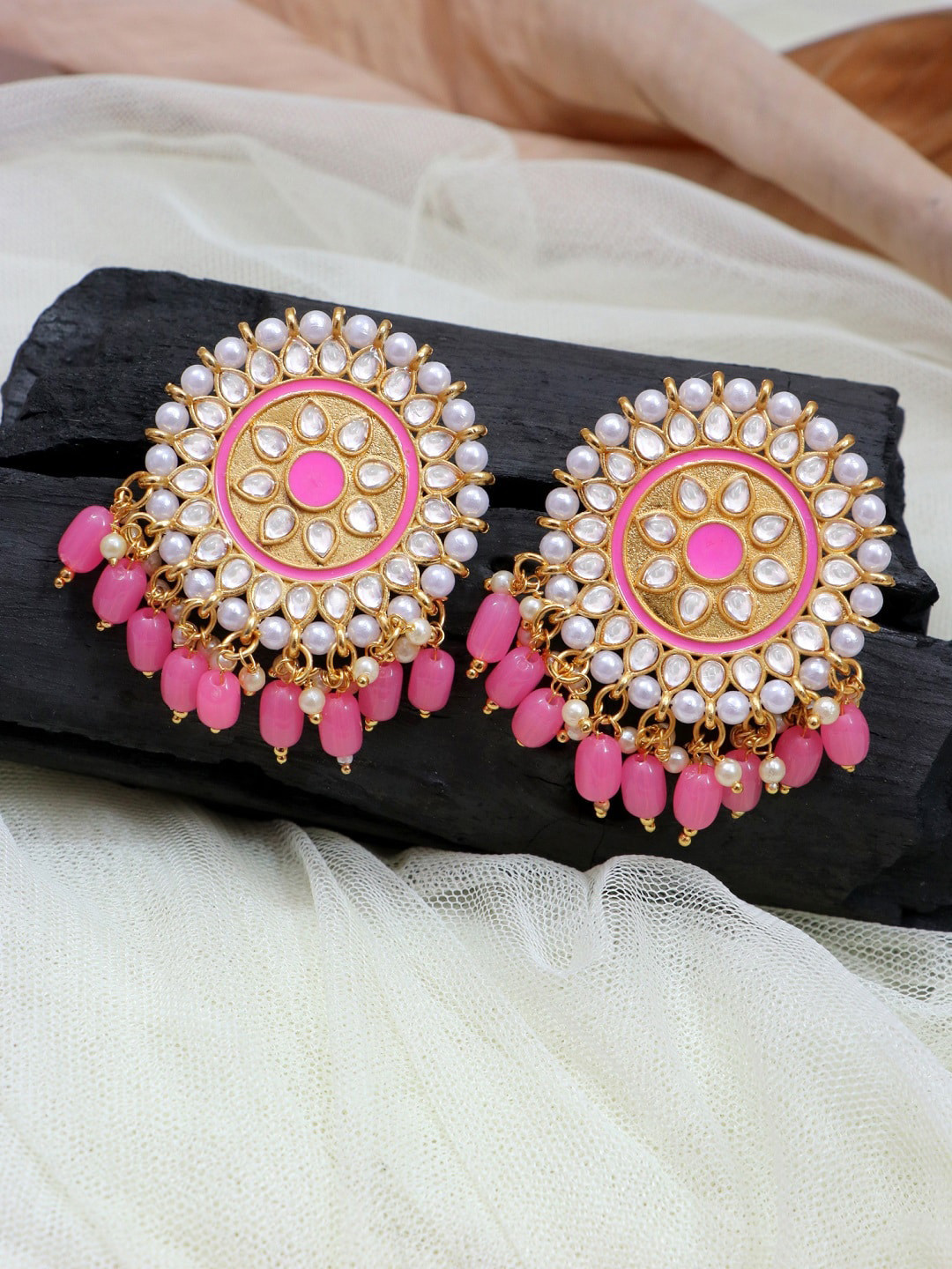 

Crunchy Fashion Pink Contemporary Gold-Plated Studs Earrings