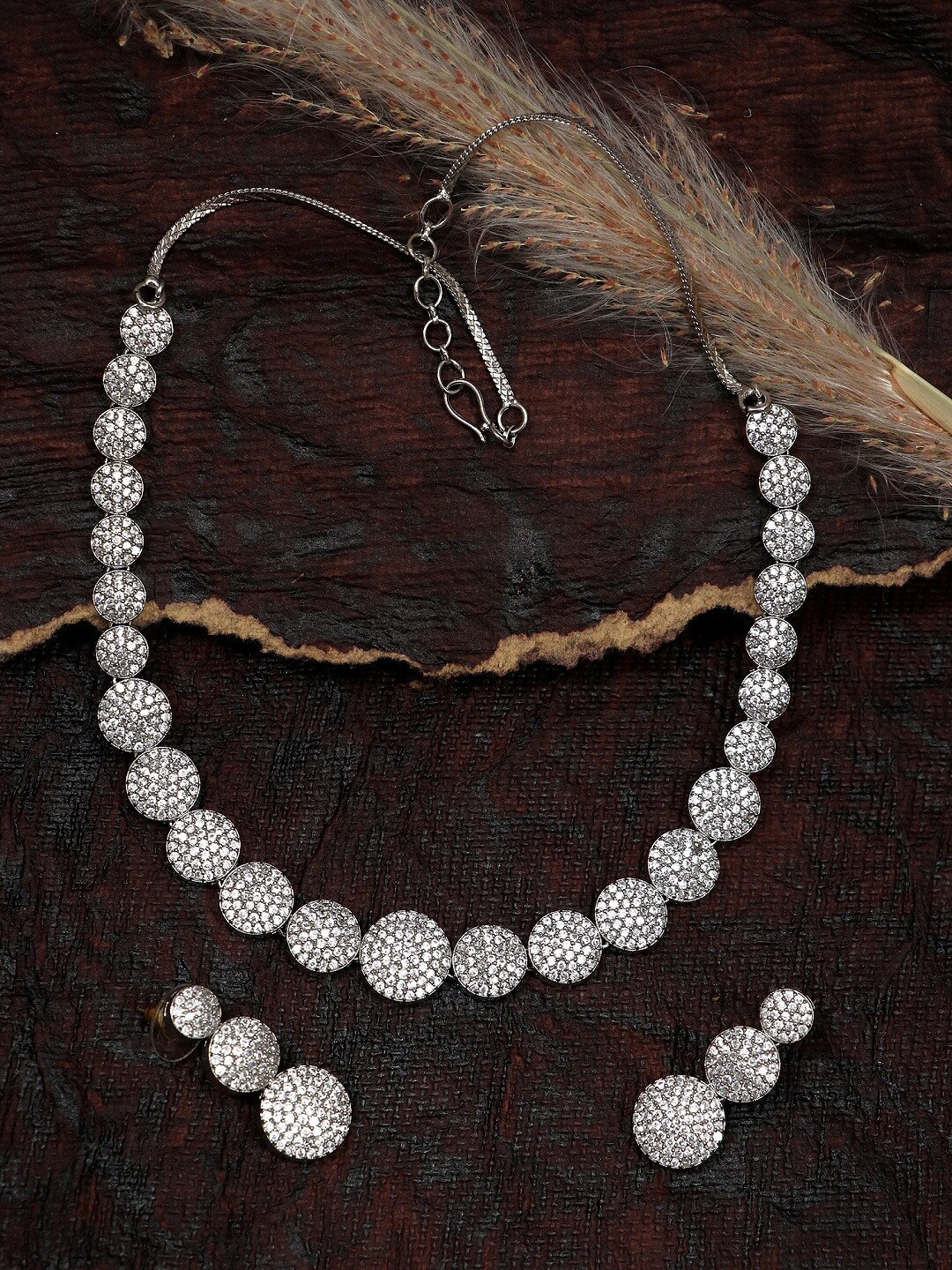 

Crunchy Fashion Silver-Plated & White AD-Studded Jewellery Set