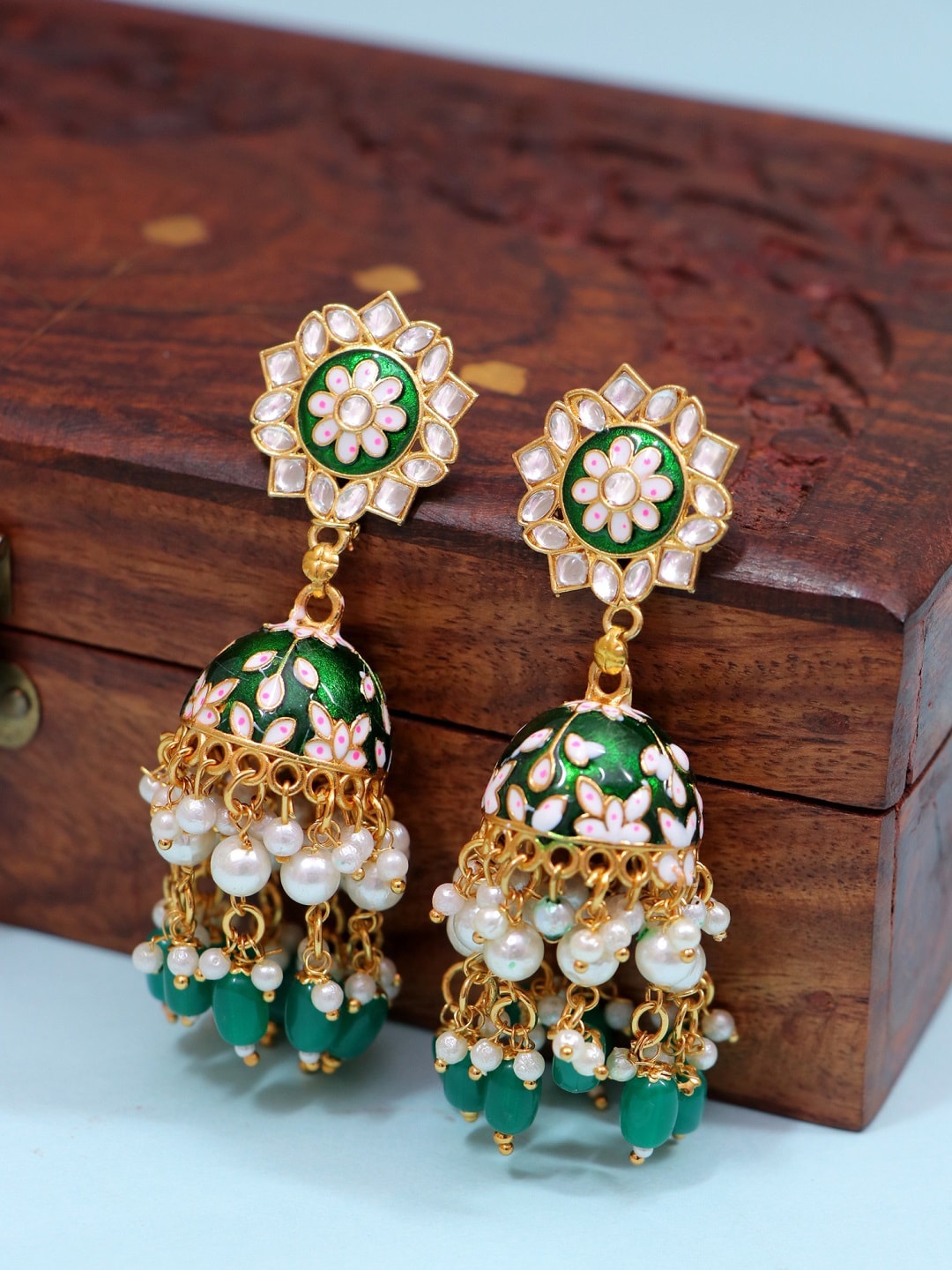

Crunchy Fashion Green Contemporary Gold-plated Jhumkas Earrings