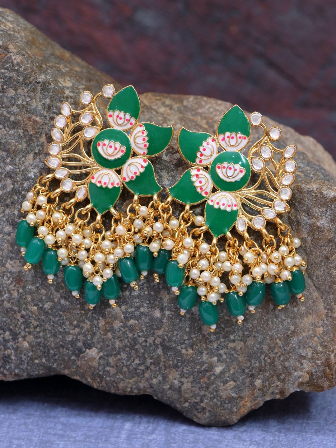 

Crunchy Fashion Gold-Plated Green Contemporary Drop Earrings