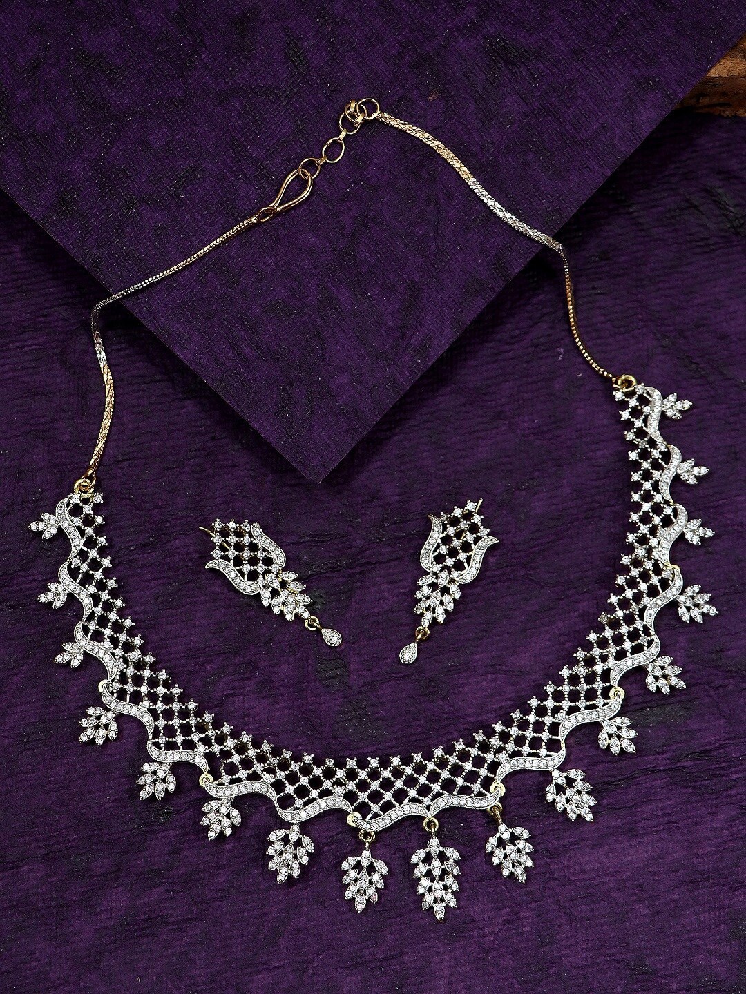 

Crunchy Fashion Silver-Plated & White AD Stone-Studded Jewellery Set