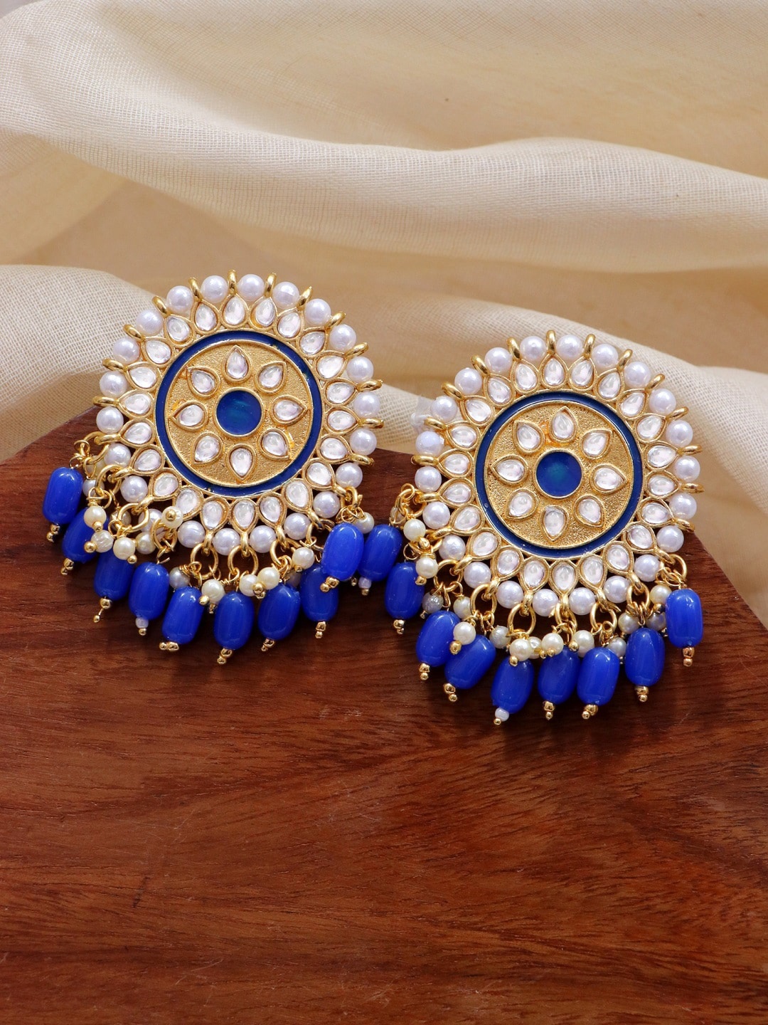 

Crunchy Fashion Gold-Plated Blue Beaded Circular Studs Earrings
