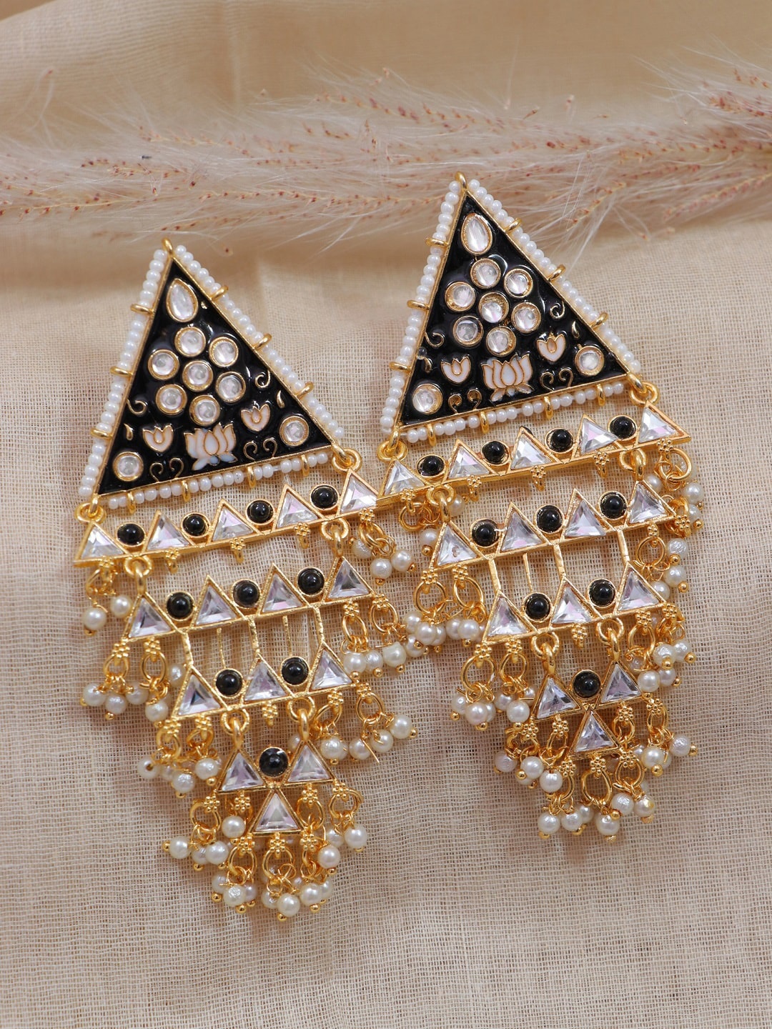 

Crunchy Fashion Gold-Plated Black Contemporary Enamelled Drop Earrings