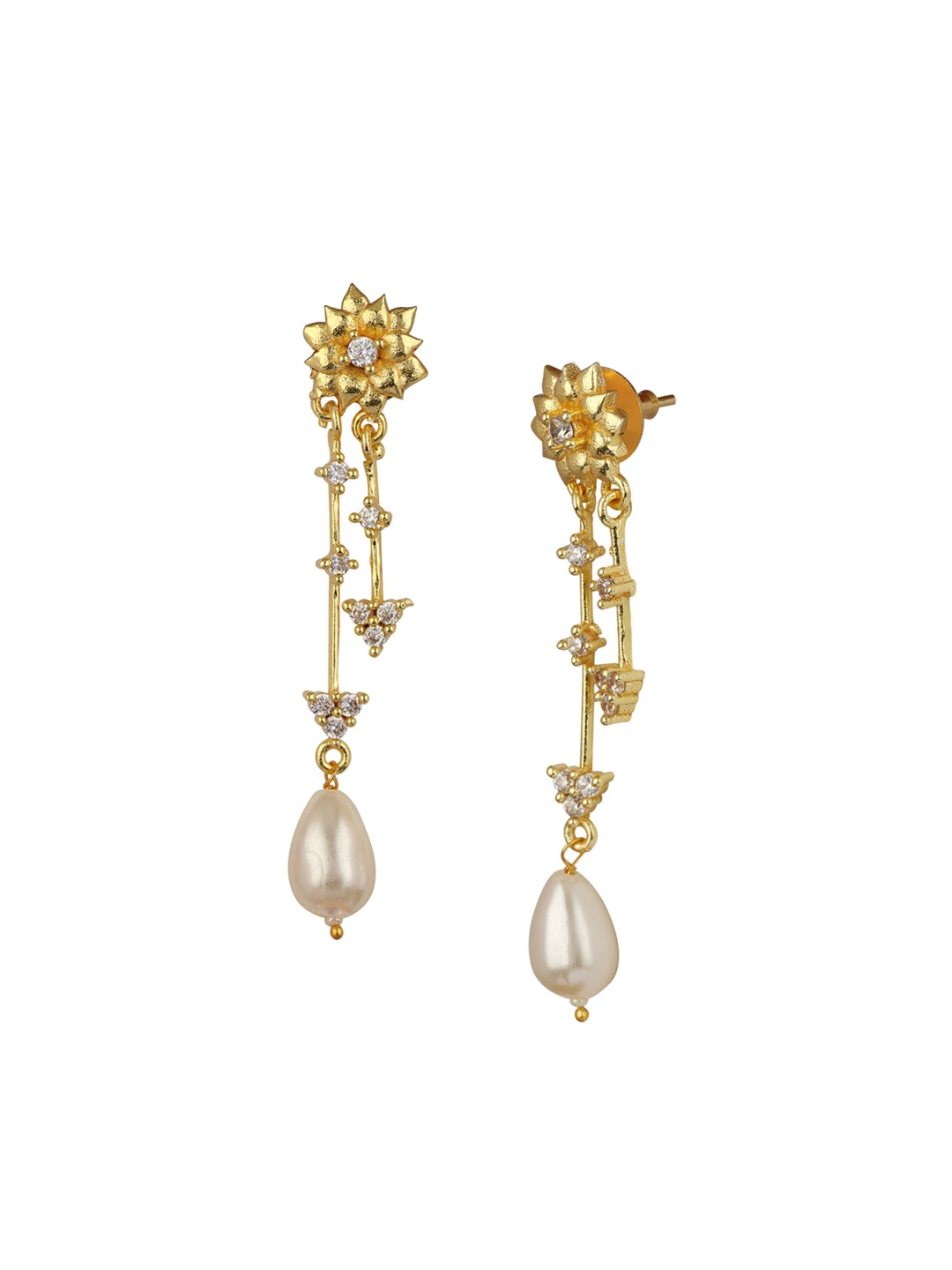 

Silgo Gold-Plated & White Contemporary Drop Earrings