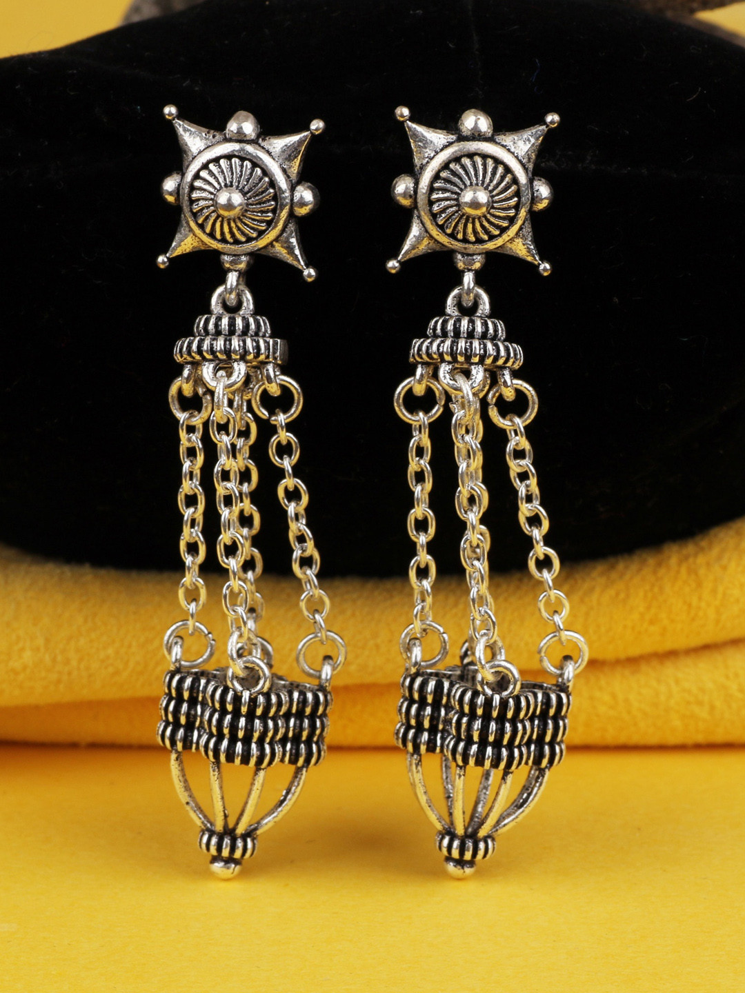 

Silgo Silver-Plated Oxidised Drop Earrings