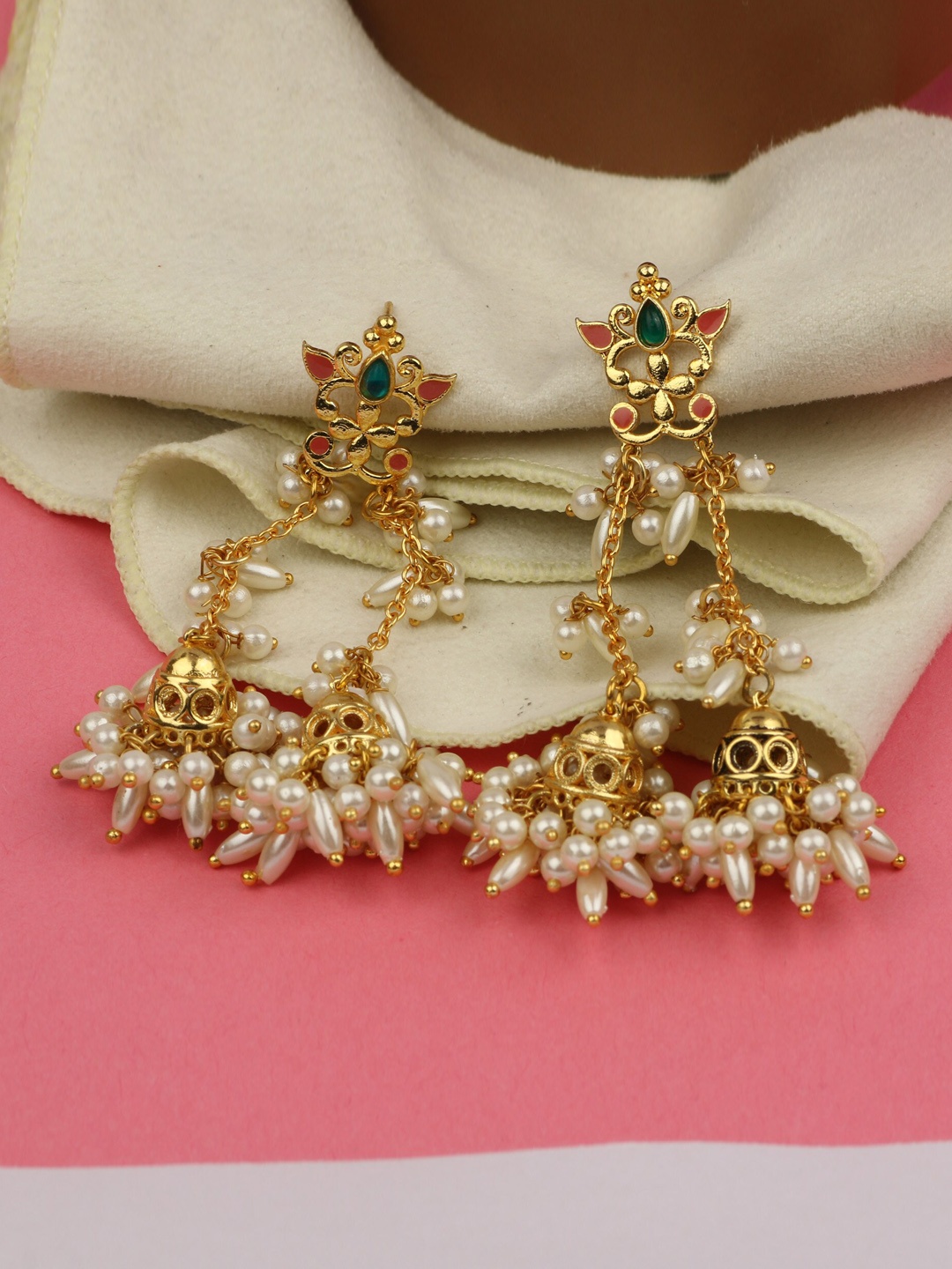 

Silgo Gold-Toned Contemporary Gold-Plated Jhumkas Earrings