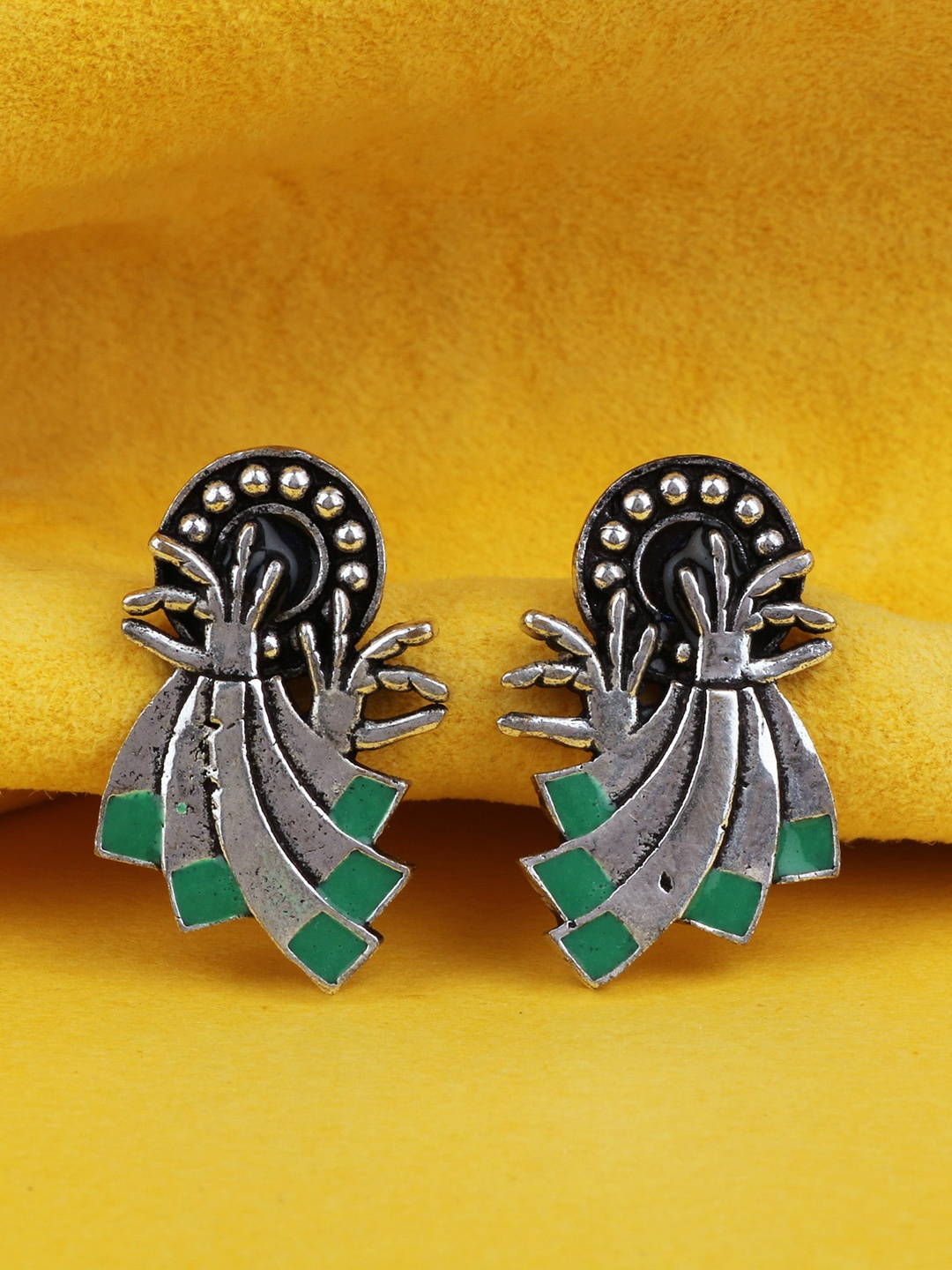 

Silgo Silver-Toned Contemporary Silver-Plated Studs Earrings