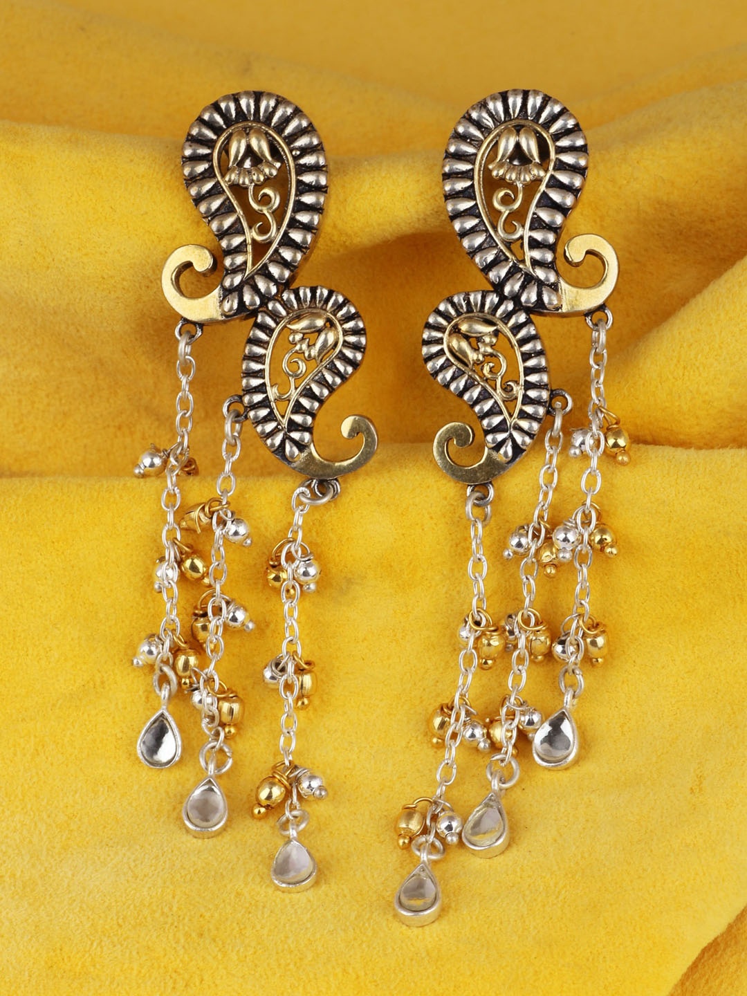 

Silgo Silver-Plated Paisley Shaped Oxidised Drop Earrings