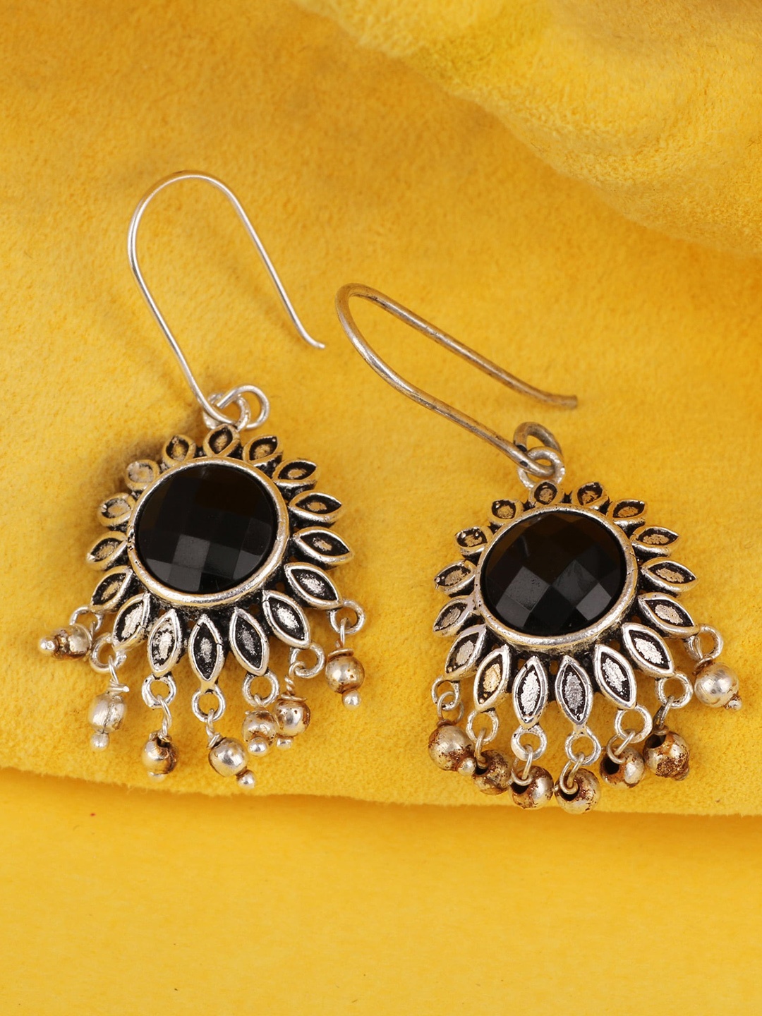 

Silgo Silver-Plated & Black Onyx Contemporary Drop Earrings