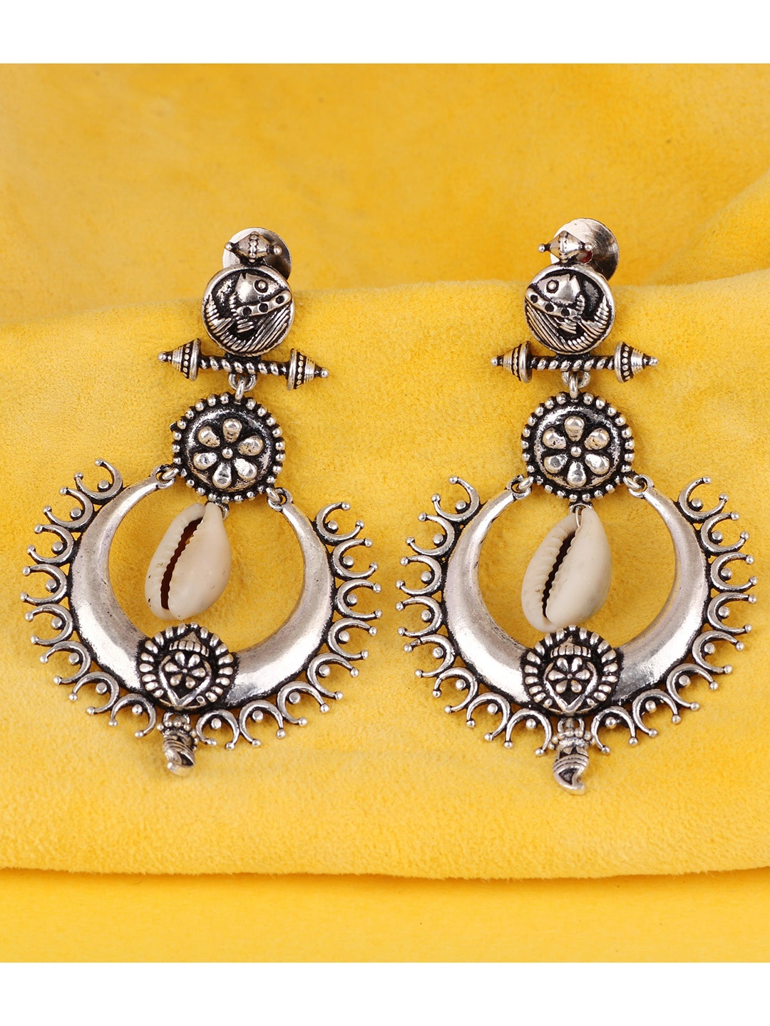 

Silgo Silver-Plated Contemporary Oxidised Drop Earrings