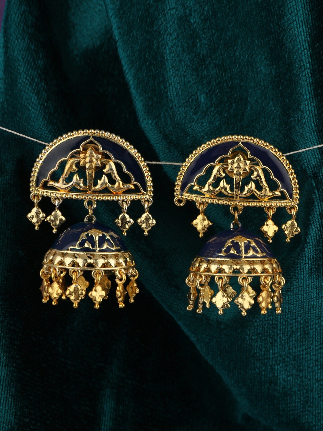 

Silgo Gold-Toned & Plated Contemporary Antique Jhumkas Earrings