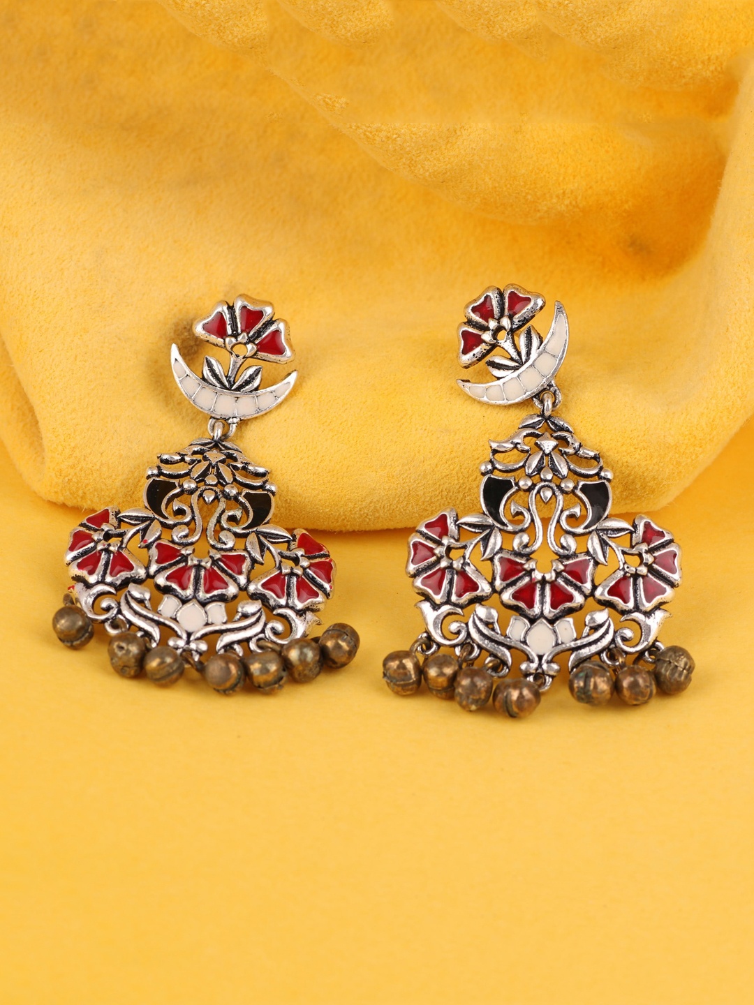 

Silgo Silver-Toned & Plated Contemporary Jhumkas Earrings