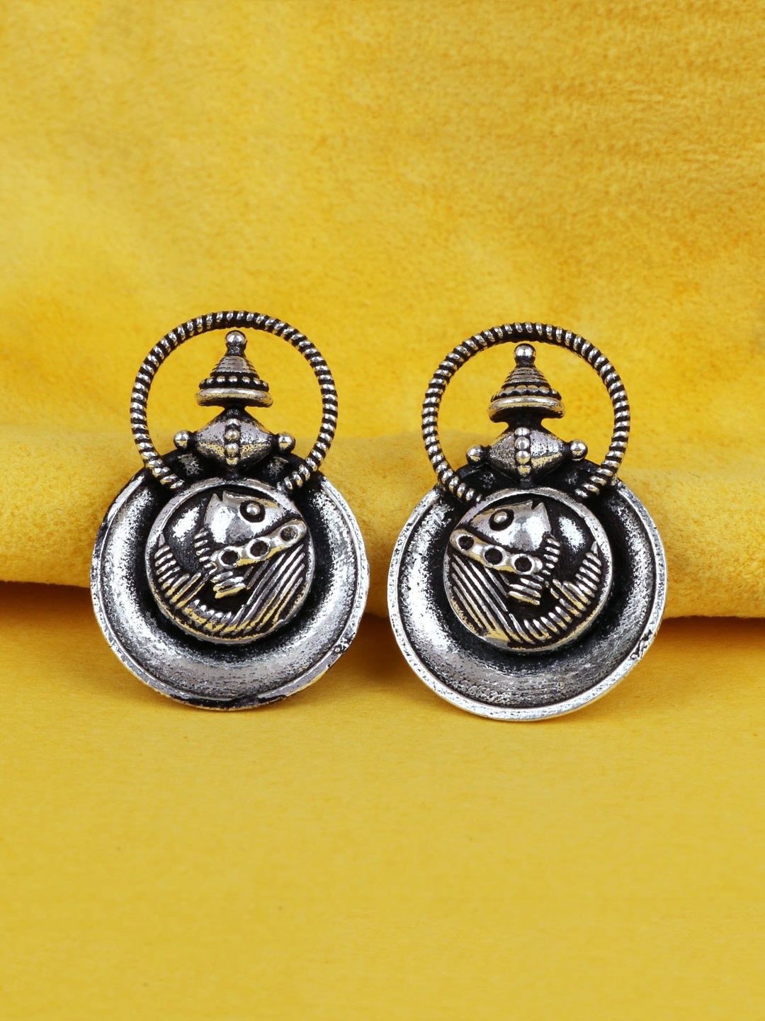 

Silgo Silver-Toned & Plated Contemporary Oxidised Studs Earrings