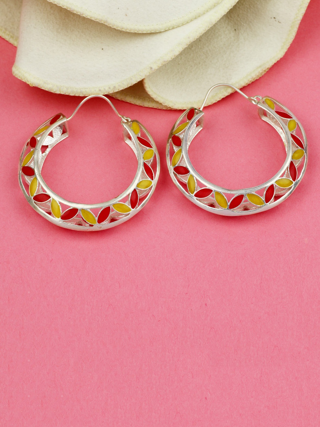 

Silgo Silver-Toned Contemporary Silver-Plated Hoop Earrings